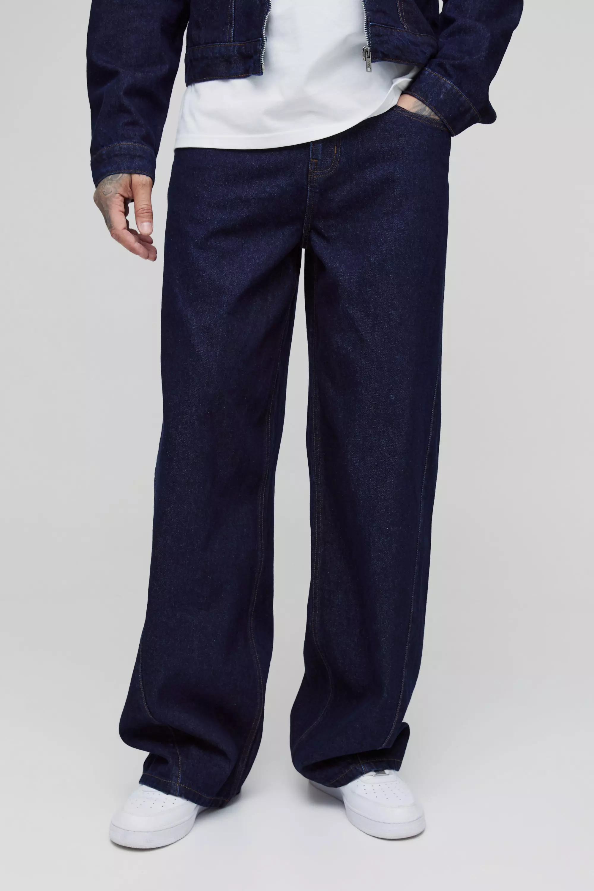 Indigo Tall Baggy Contrast Stitch Denim Jeans alternative image
