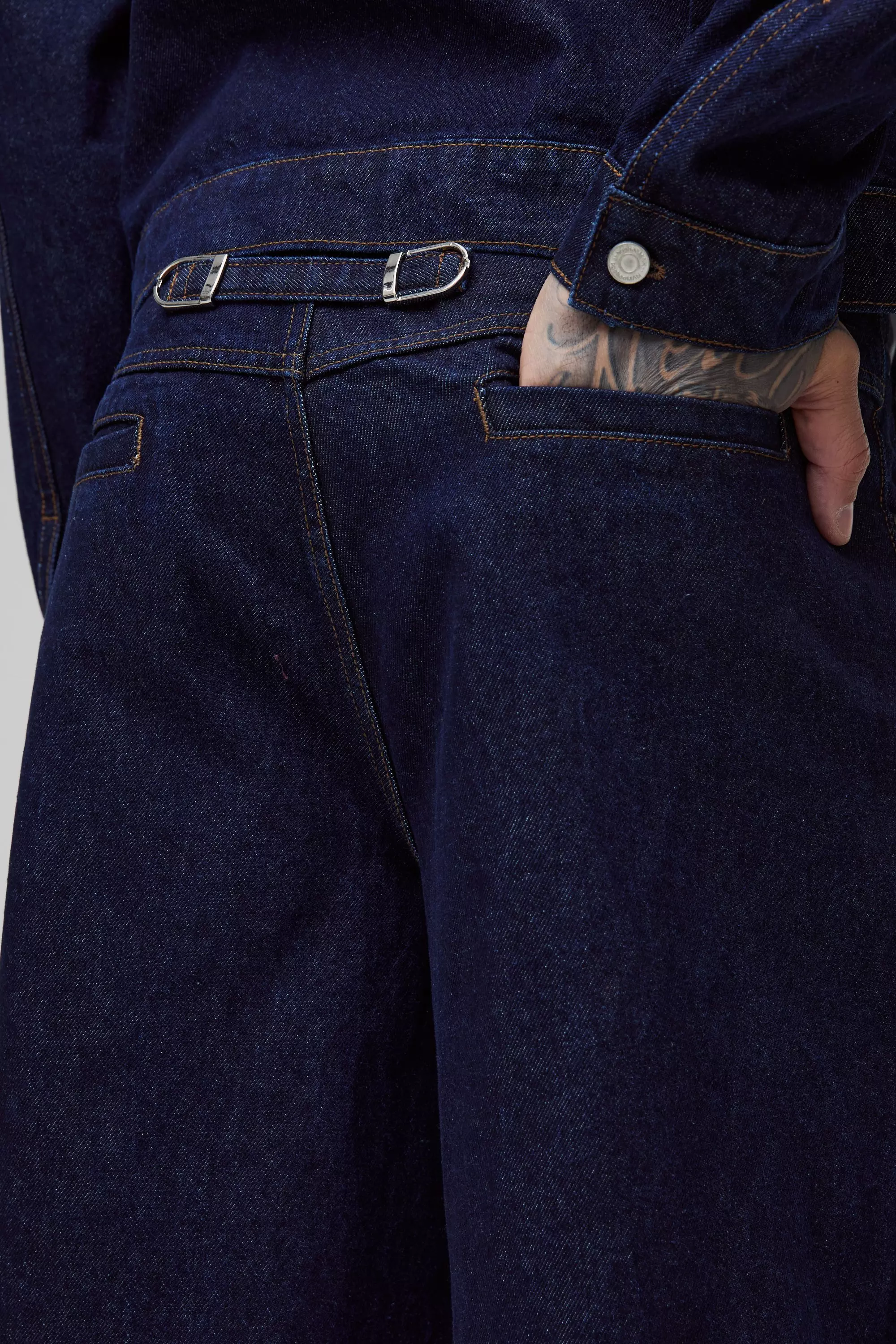 Indigo Tall Baggy Contrast Stitch Denim Jeans alternative image