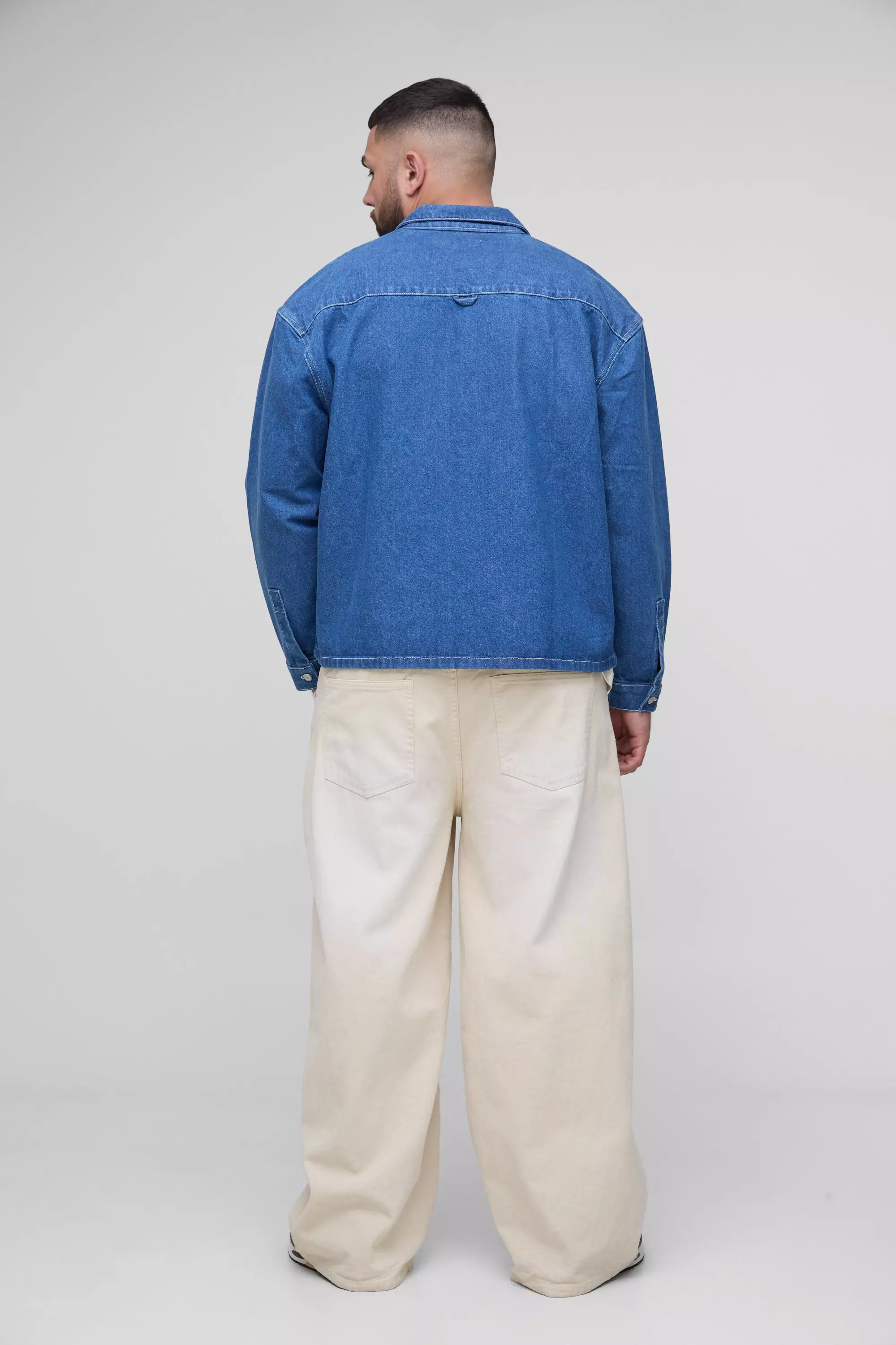 Mid blue Plus Oversized Boxy Carpenter Pocket Denim Shirt alternative image