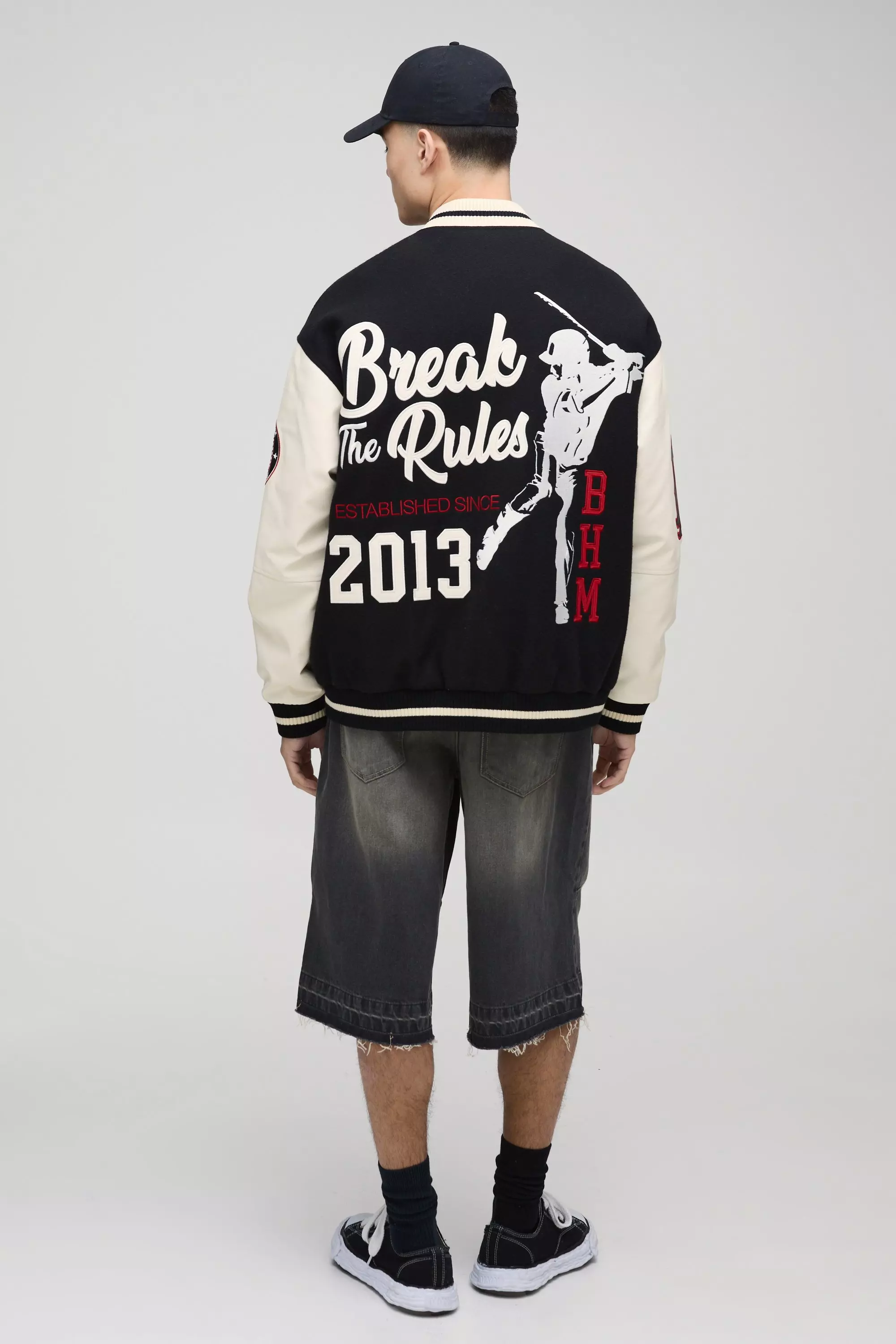 Black Oversized Baseball Varsity Bomber Jacket alternative image