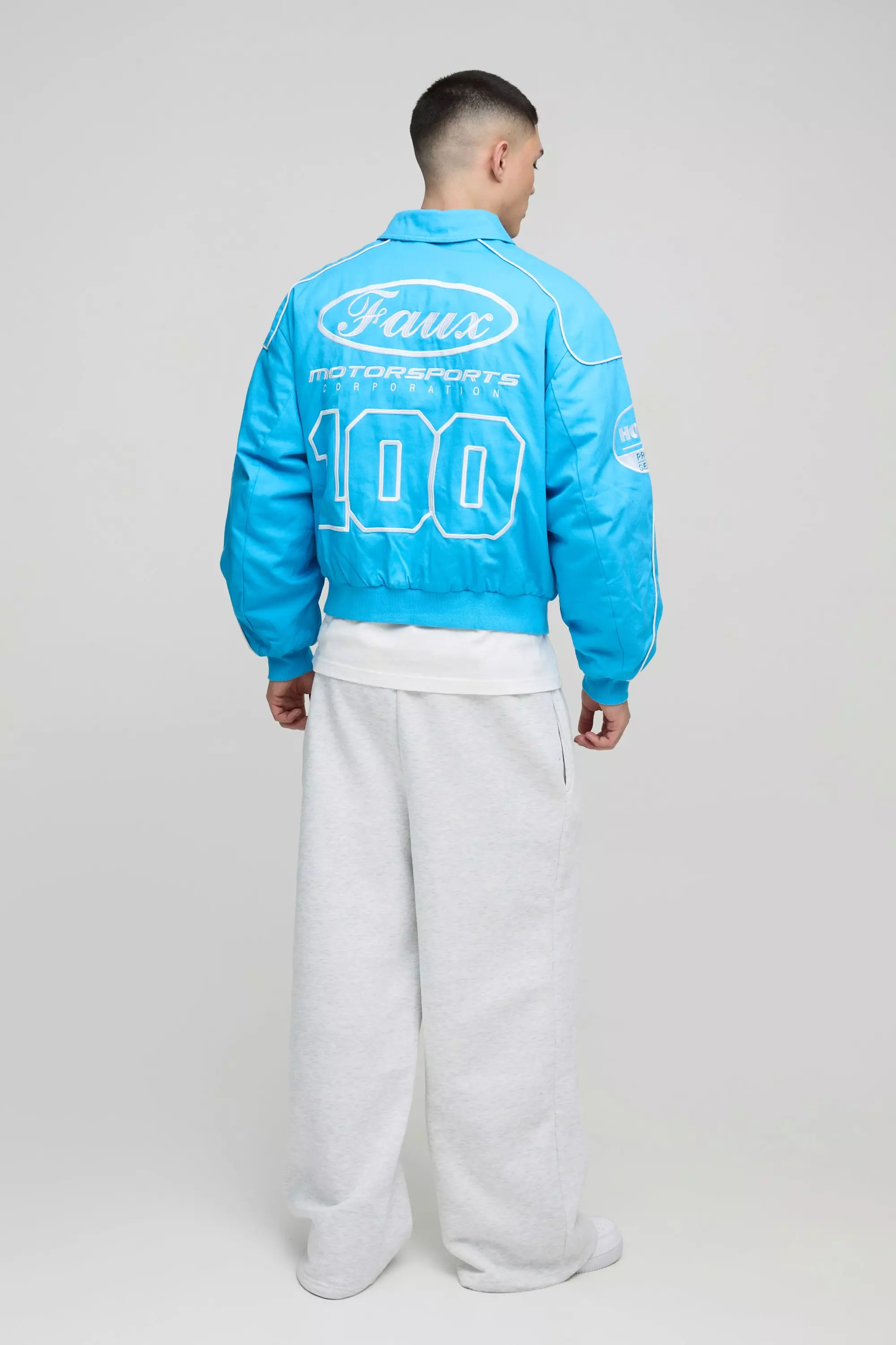 Blue Boxy Badge Twill Moto Jacket  alternative image
