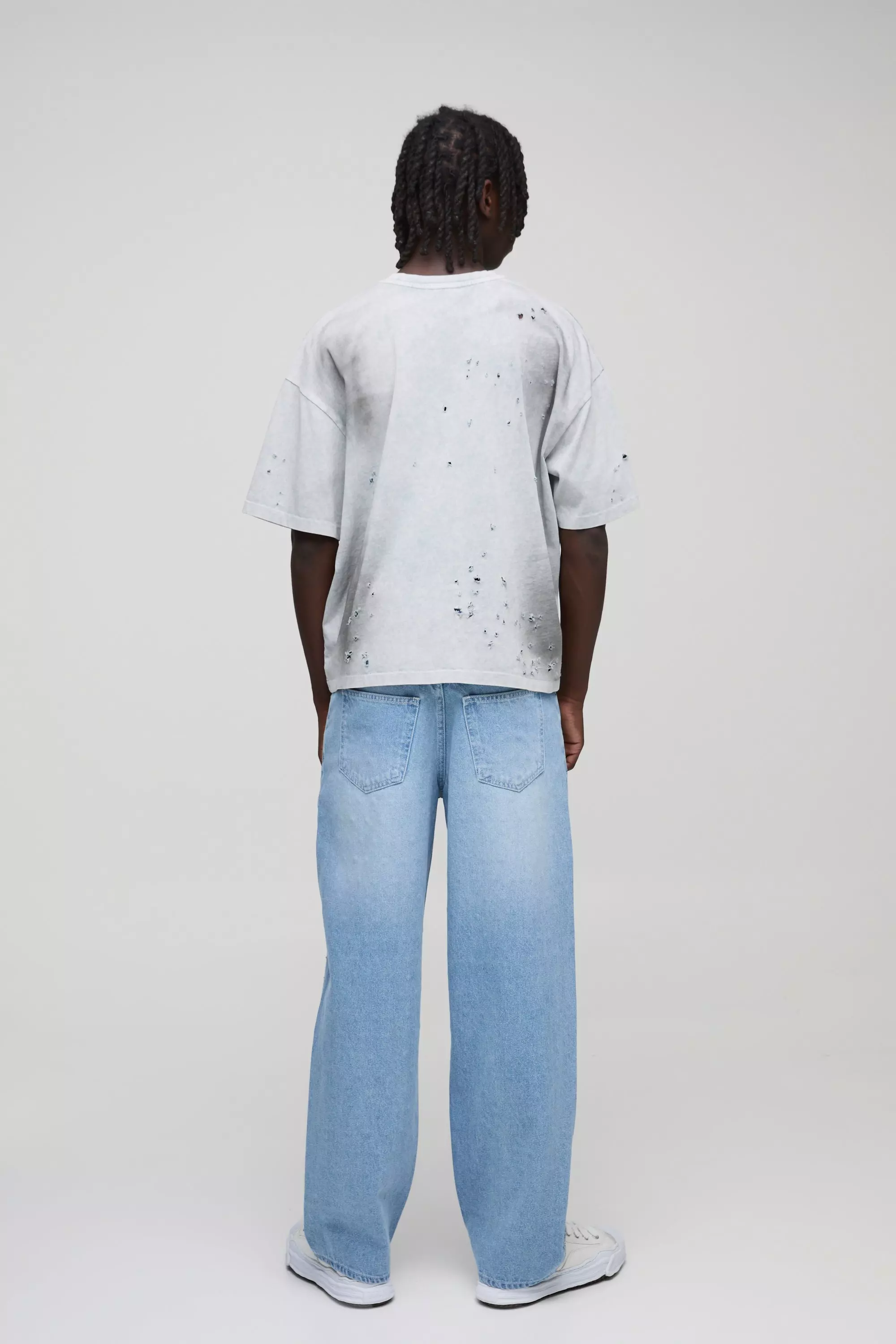 Light blue Versierde Baggy Jeans Met Steentjes alternatieve afbeelding