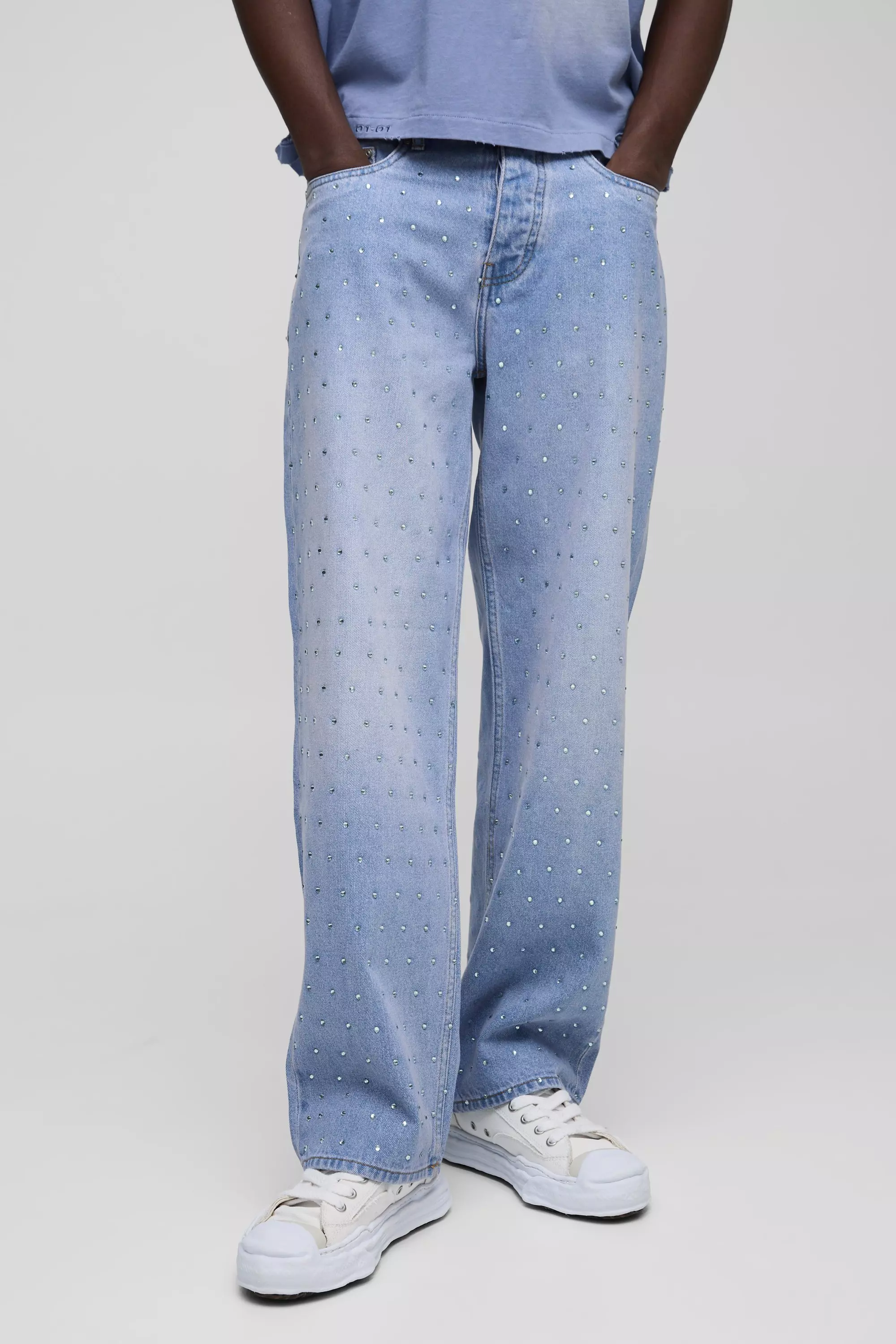 Jean large à ornements strassés, Lilac autre image