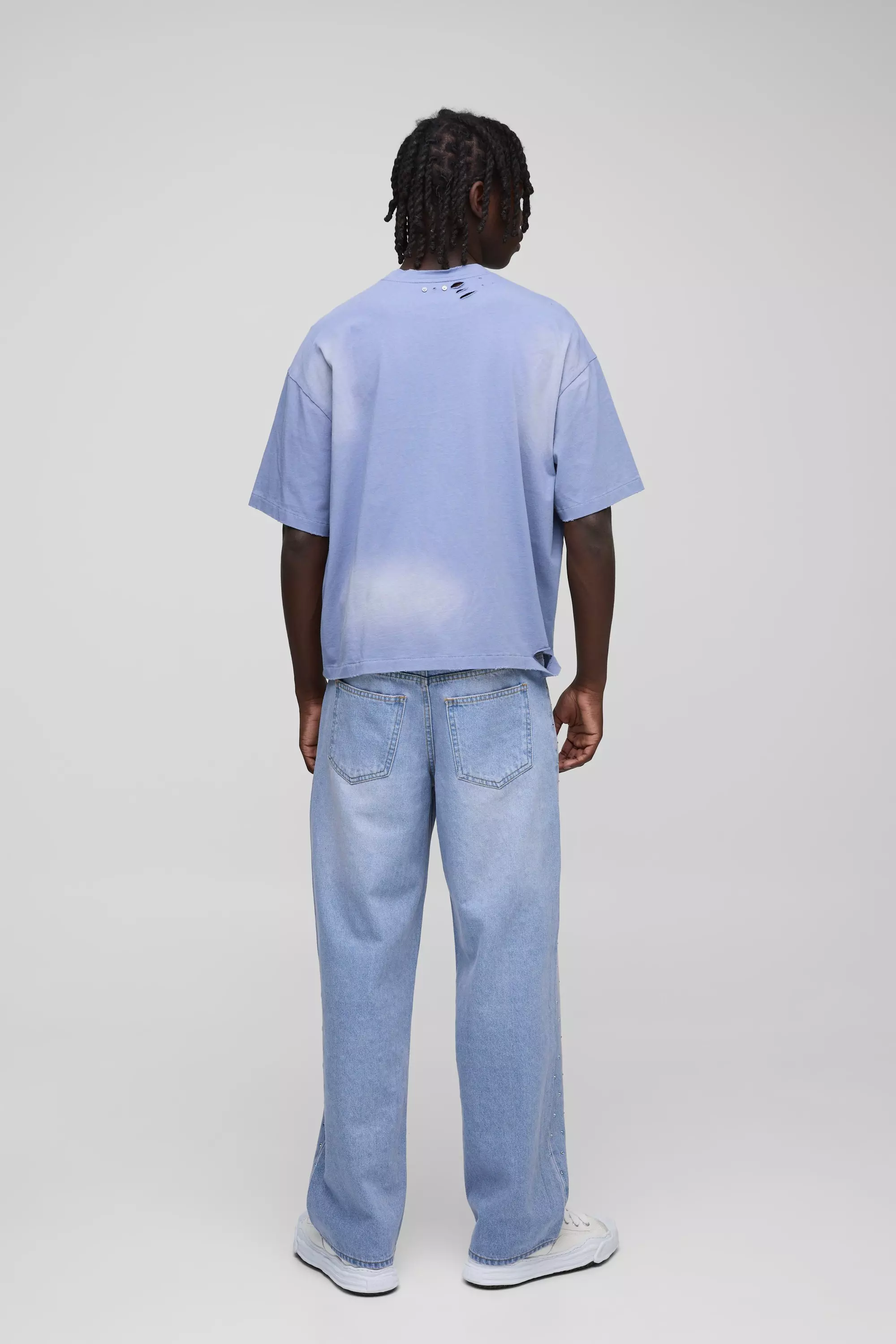 Jean large à ornements strassés, Lilac autre image