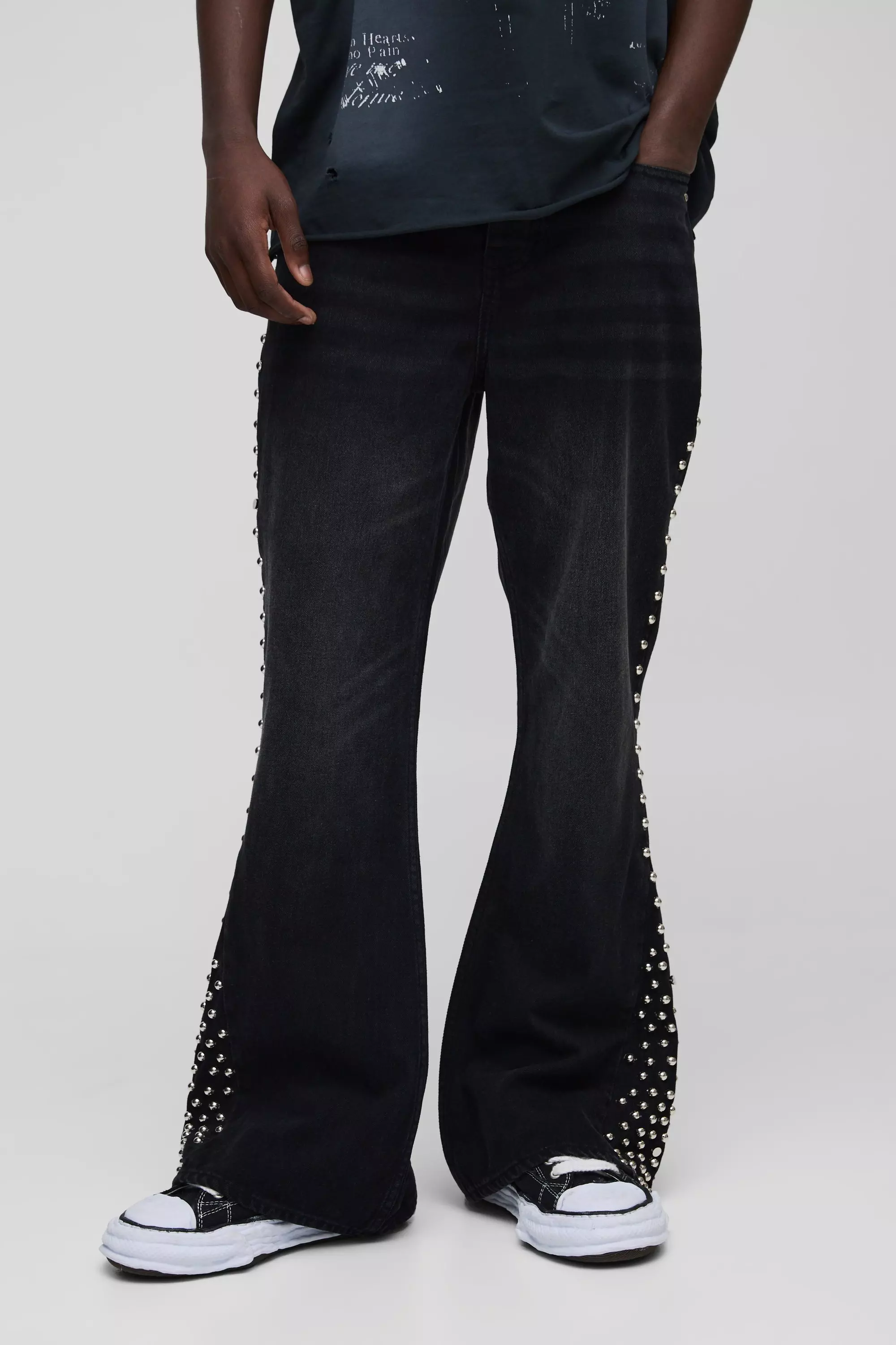 Jean flare large à coutures apparentes, Black autre image