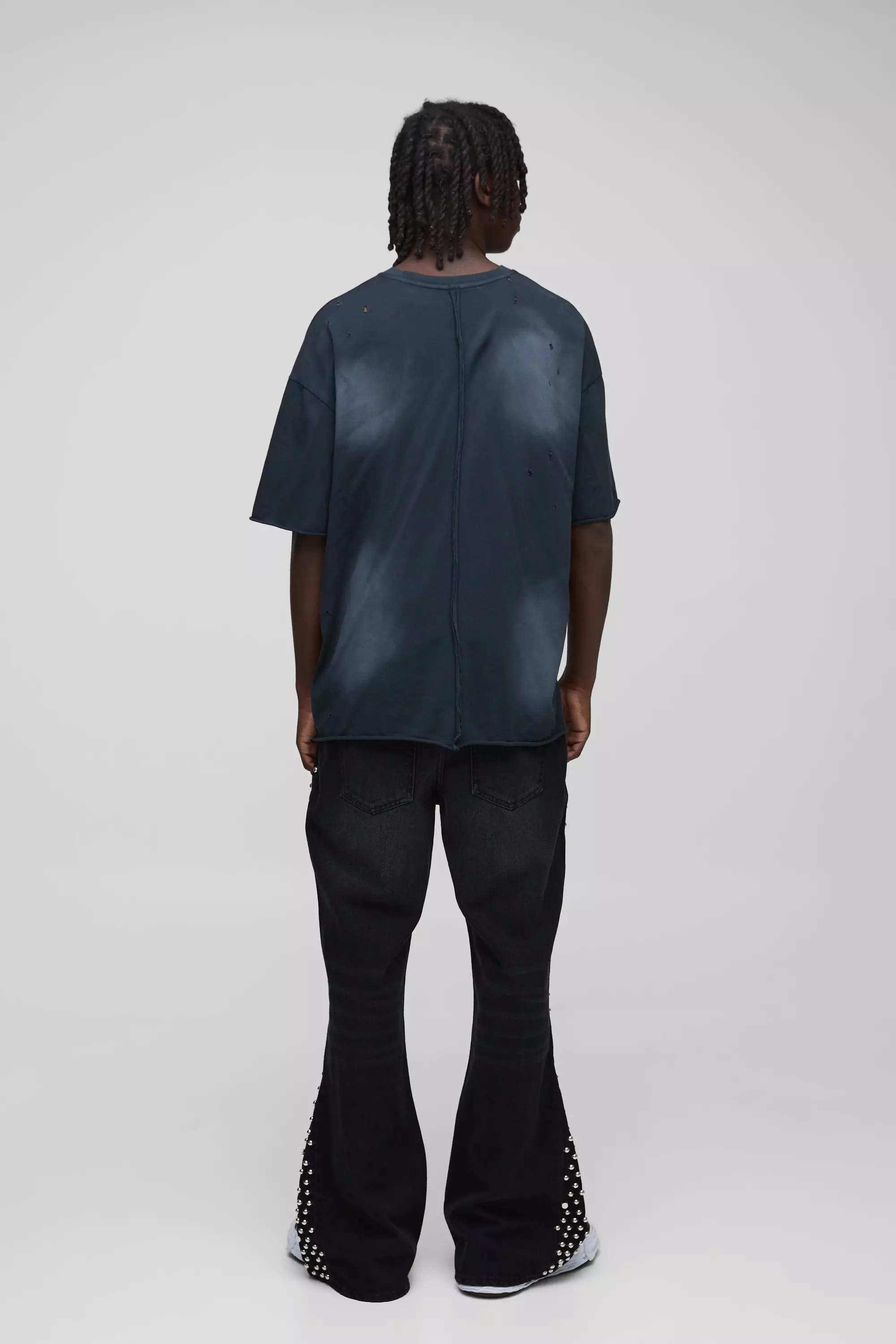 Black Relaxed Flared Embellished Seam Gusset Jeans alternative image