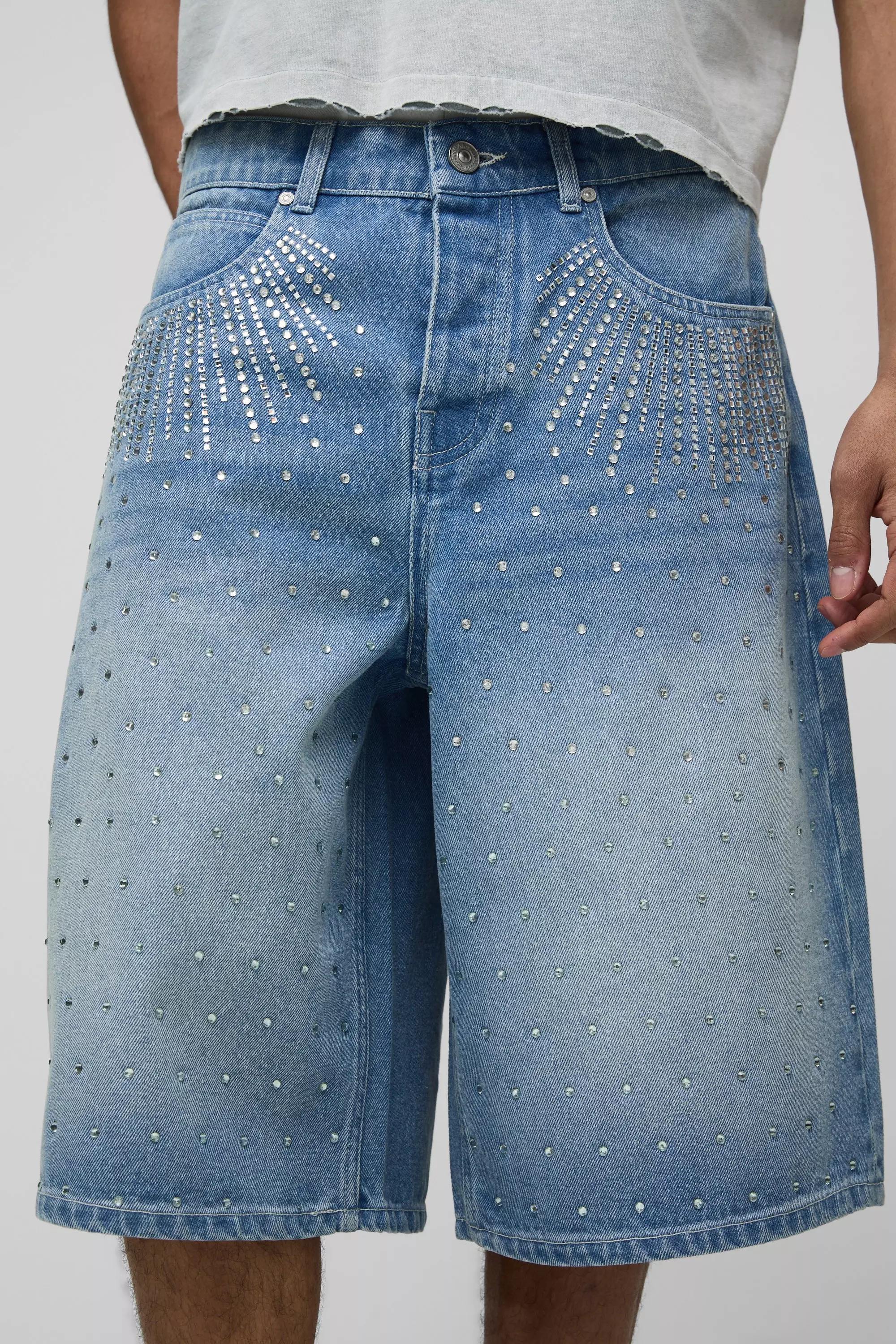 Light blue Regular All Over Embellished Jorts alternative image