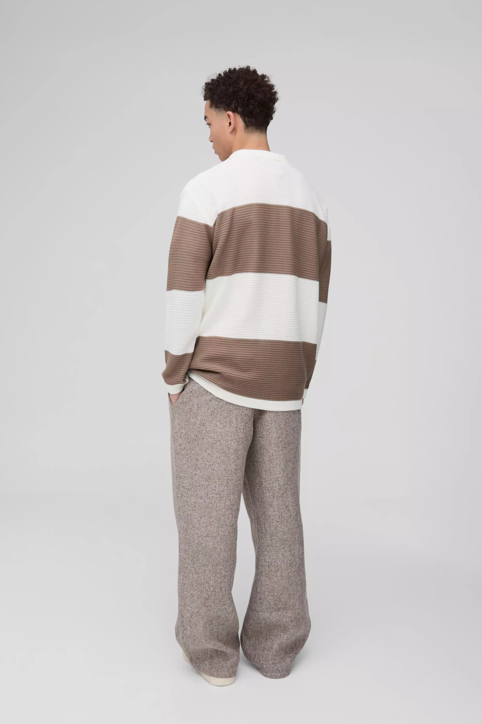 Geripptes Oversize Colorblock Poloshirt, Ecru alternatives Bild