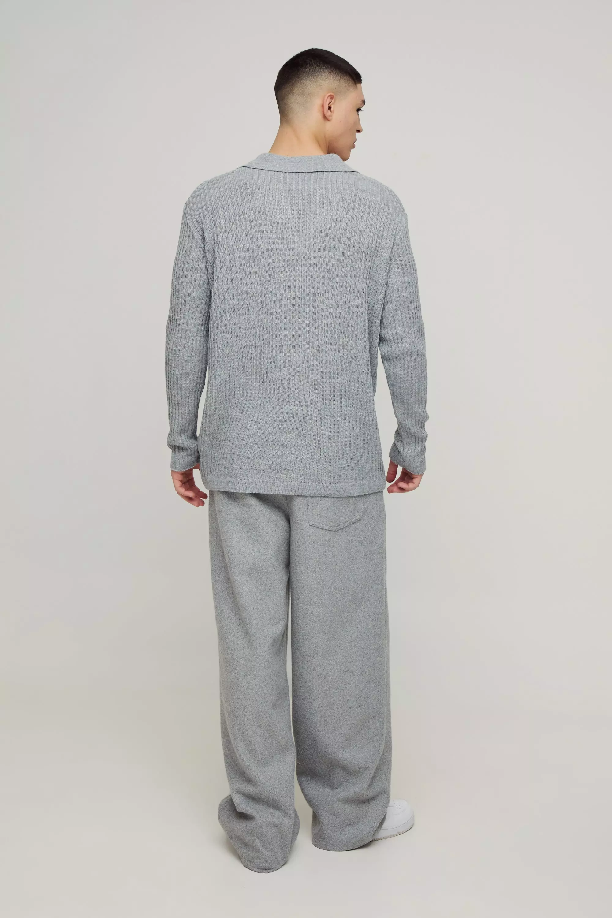 Grey Oversized Ribbed Revere Knitted Polo alternative image