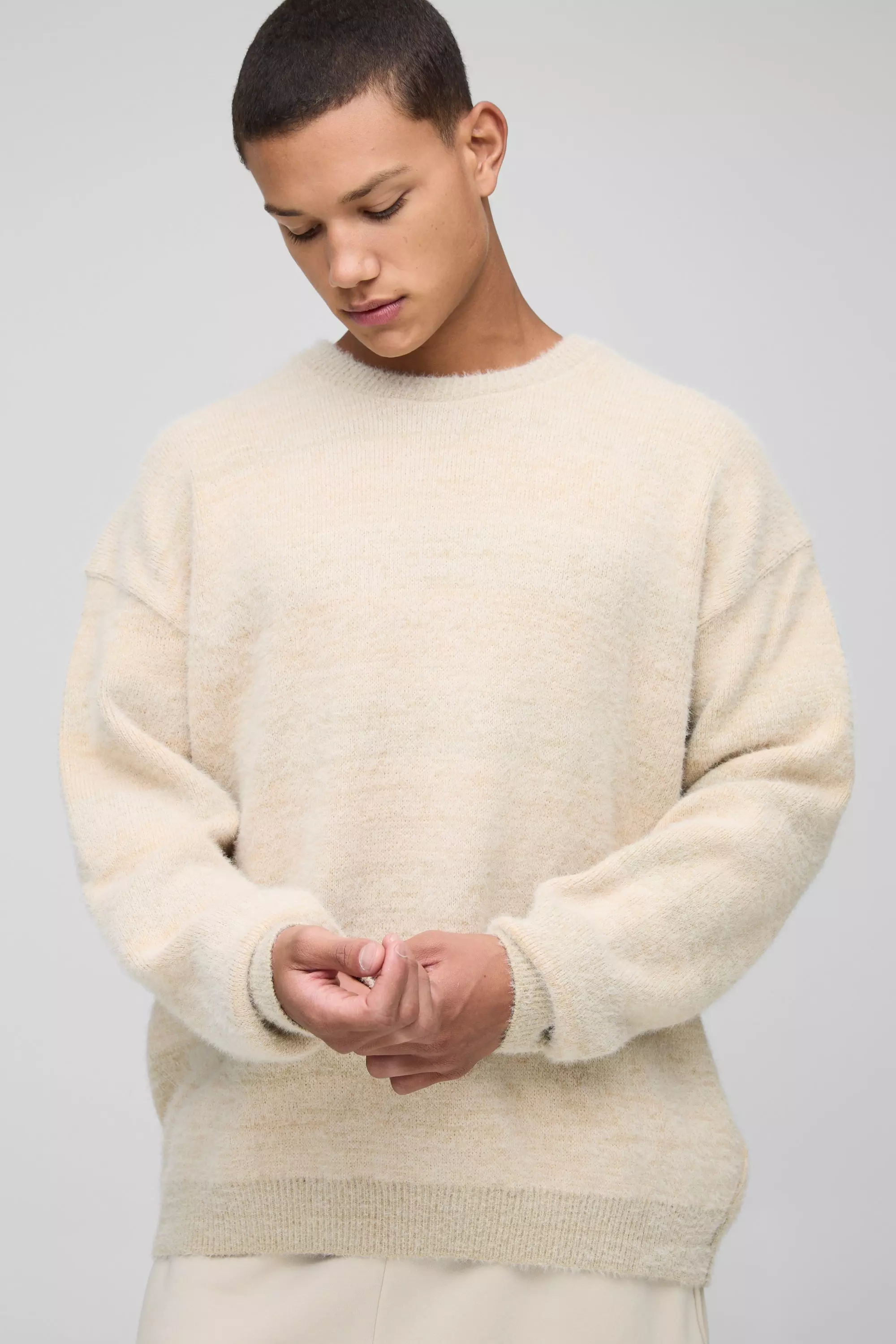 Stone Oversized Geborstelde Gestreepte Gebreide Trui alternatieve afbeelding