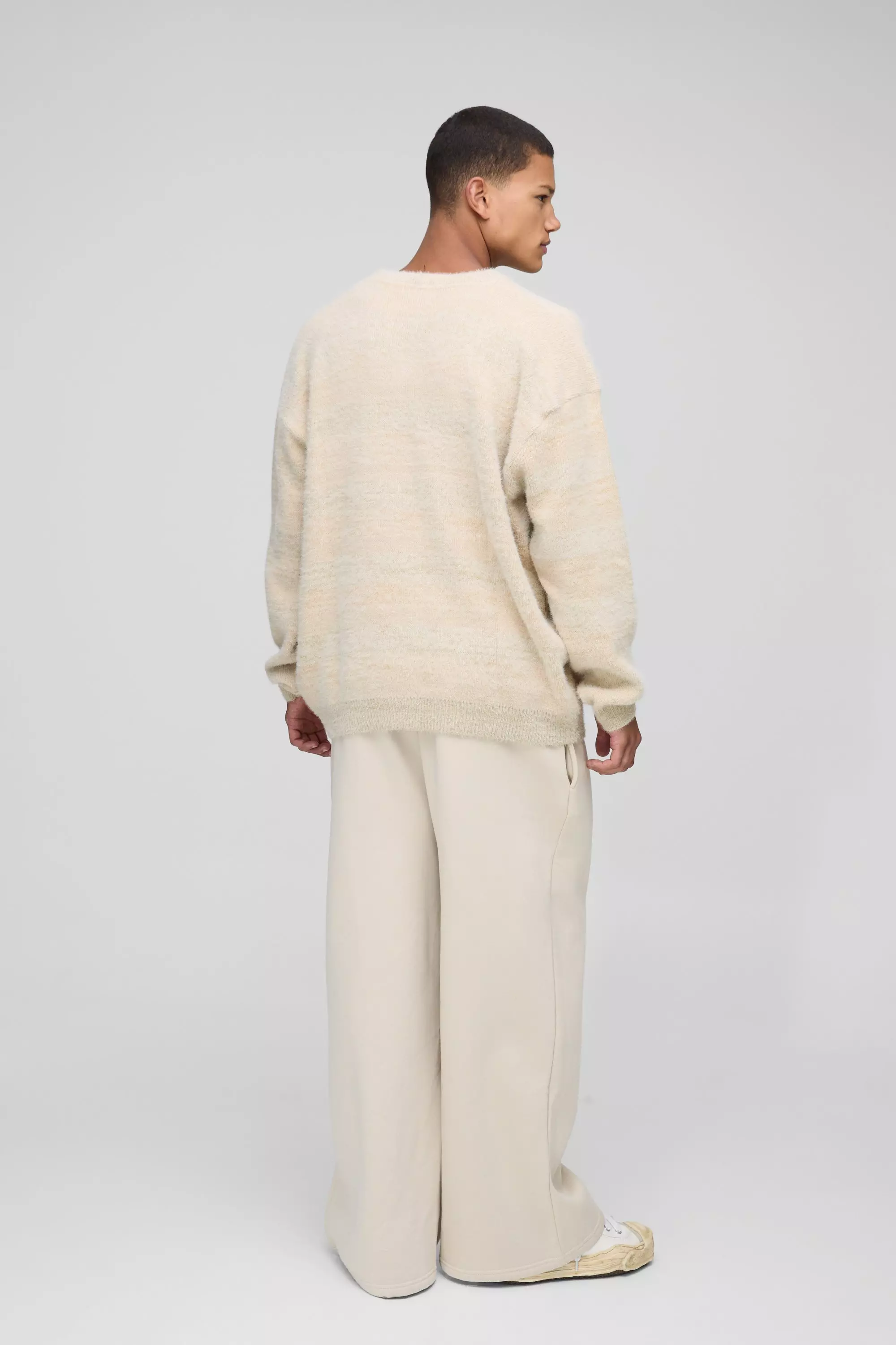 Stone Oversized Geborstelde Gestreepte Gebreide Trui alternatieve afbeelding