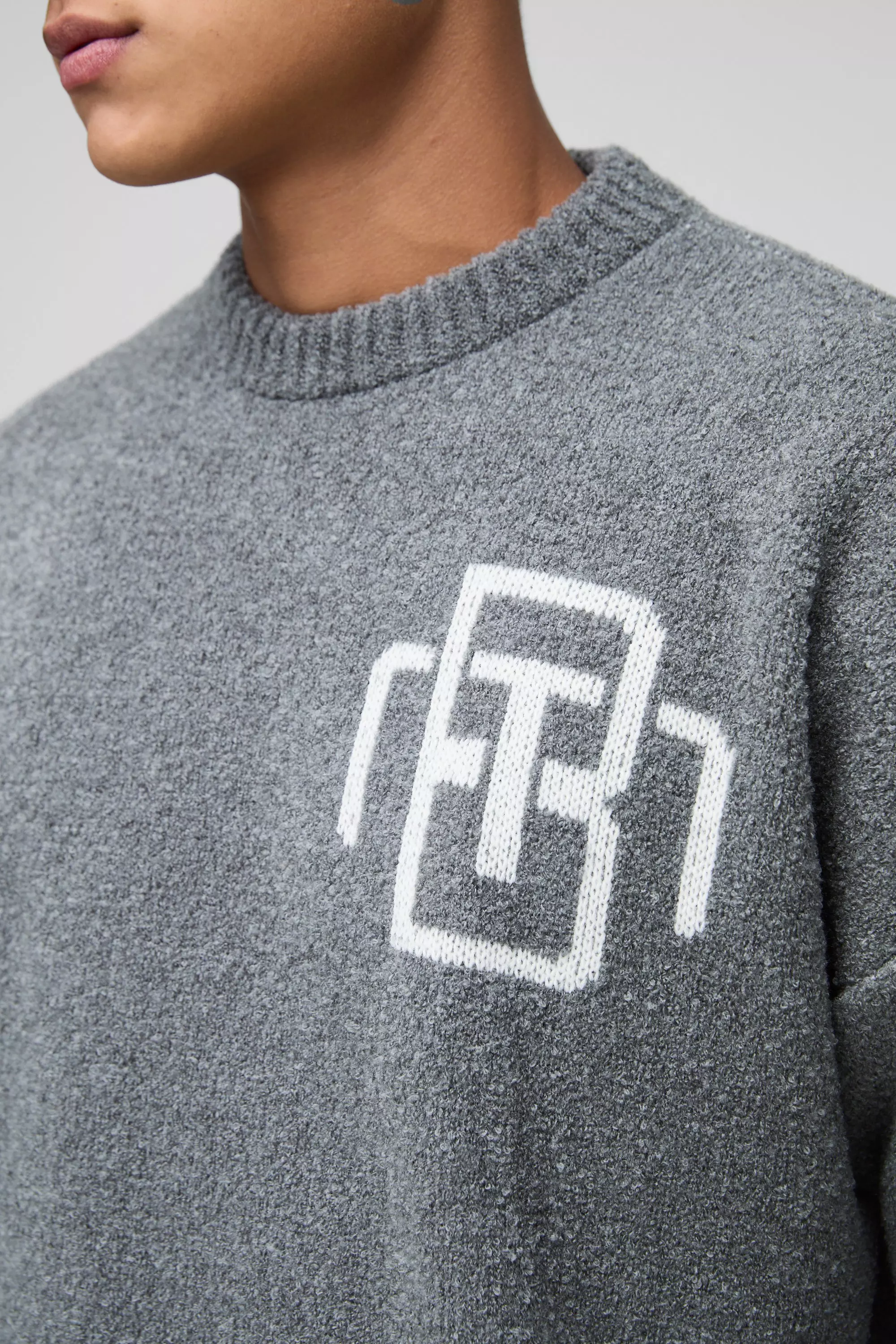 Grey Man Oversized Boucle Knitted Sweater alternative image