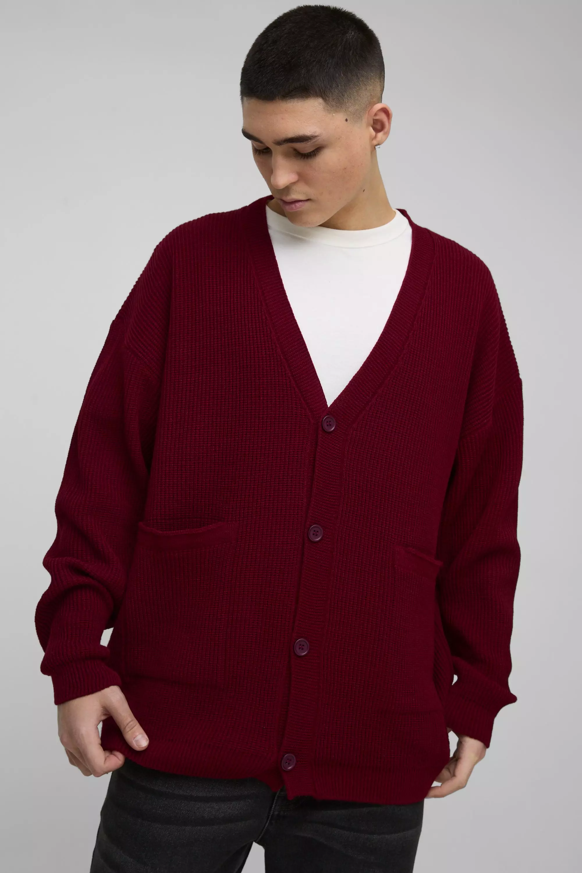 Gerippter Oversize Cardigan, Burgundy alternatives Bild