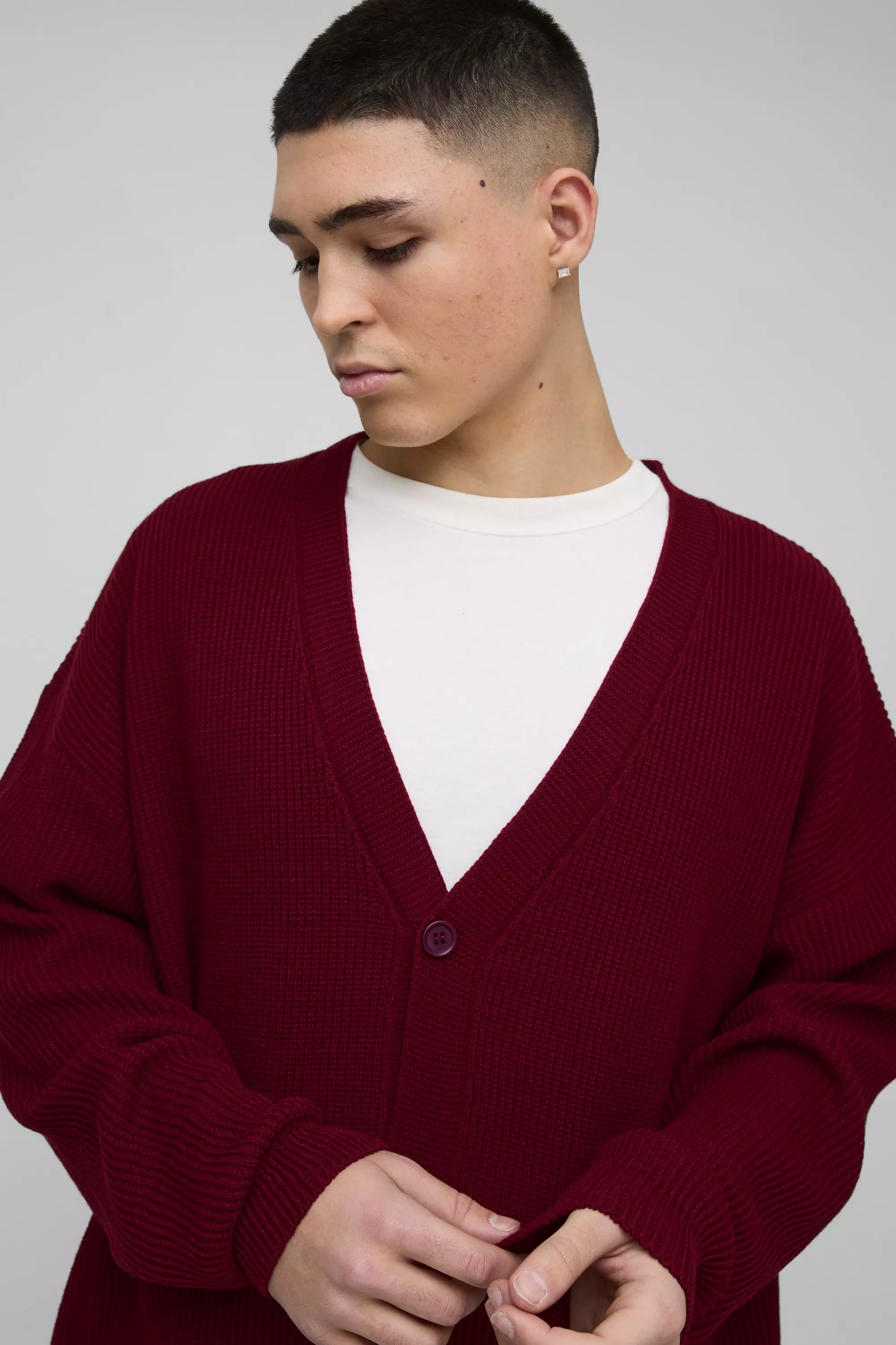 Gerippter Oversize Cardigan, Burgundy alternatives Bild