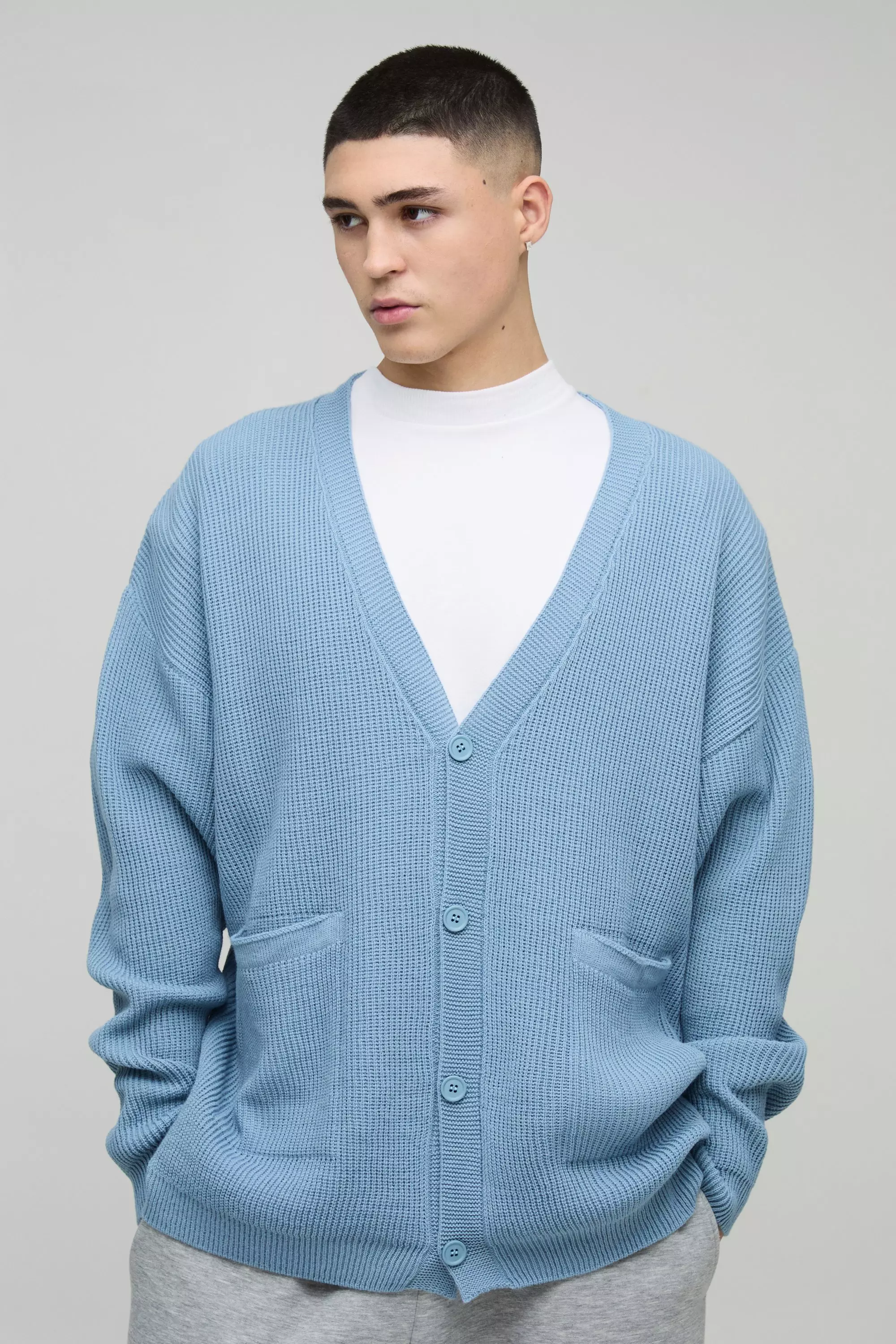 Gerippter Oversize Cardigan, Light blue alternatives Bild