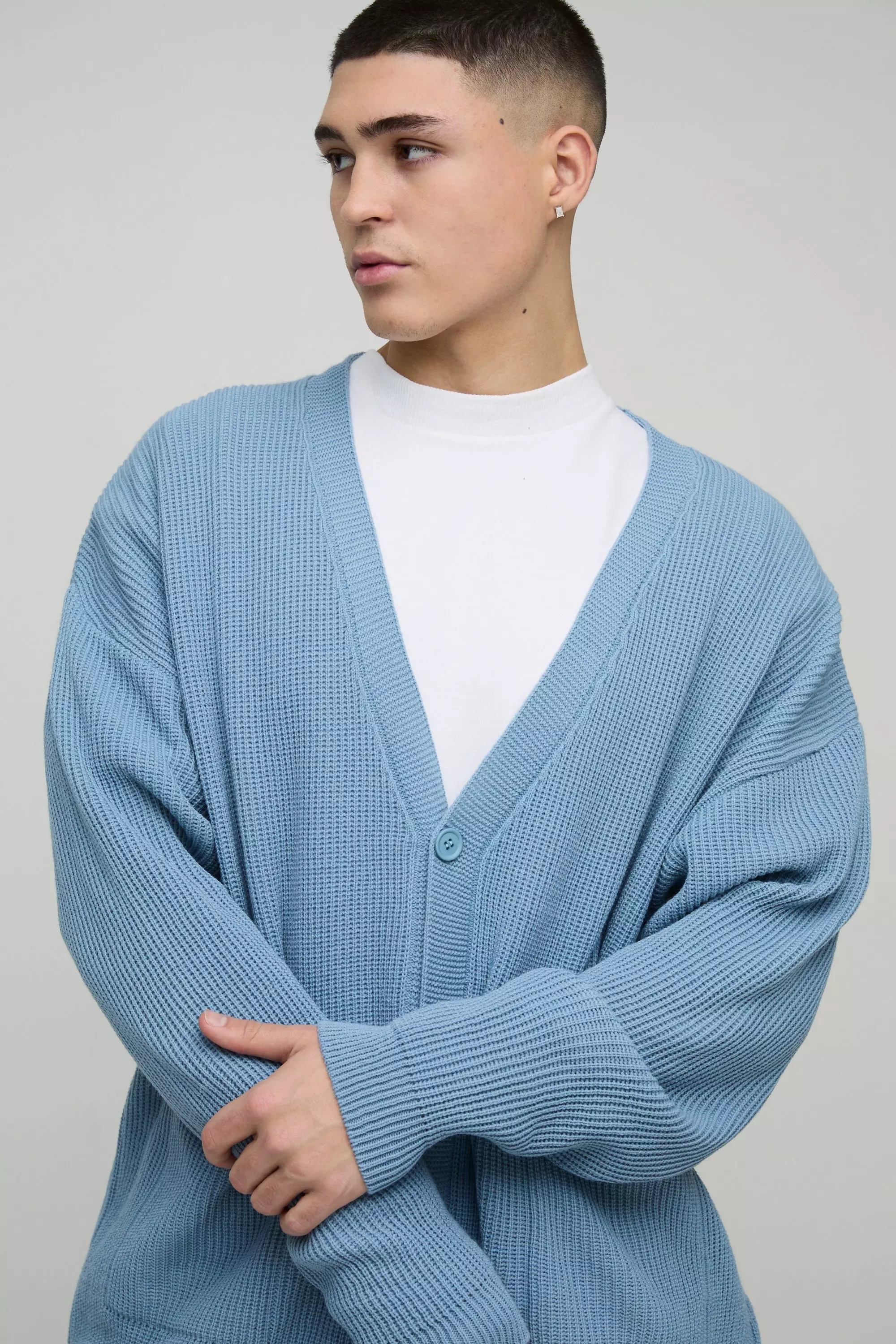 Gerippter Oversize Cardigan, Light blue alternatives Bild