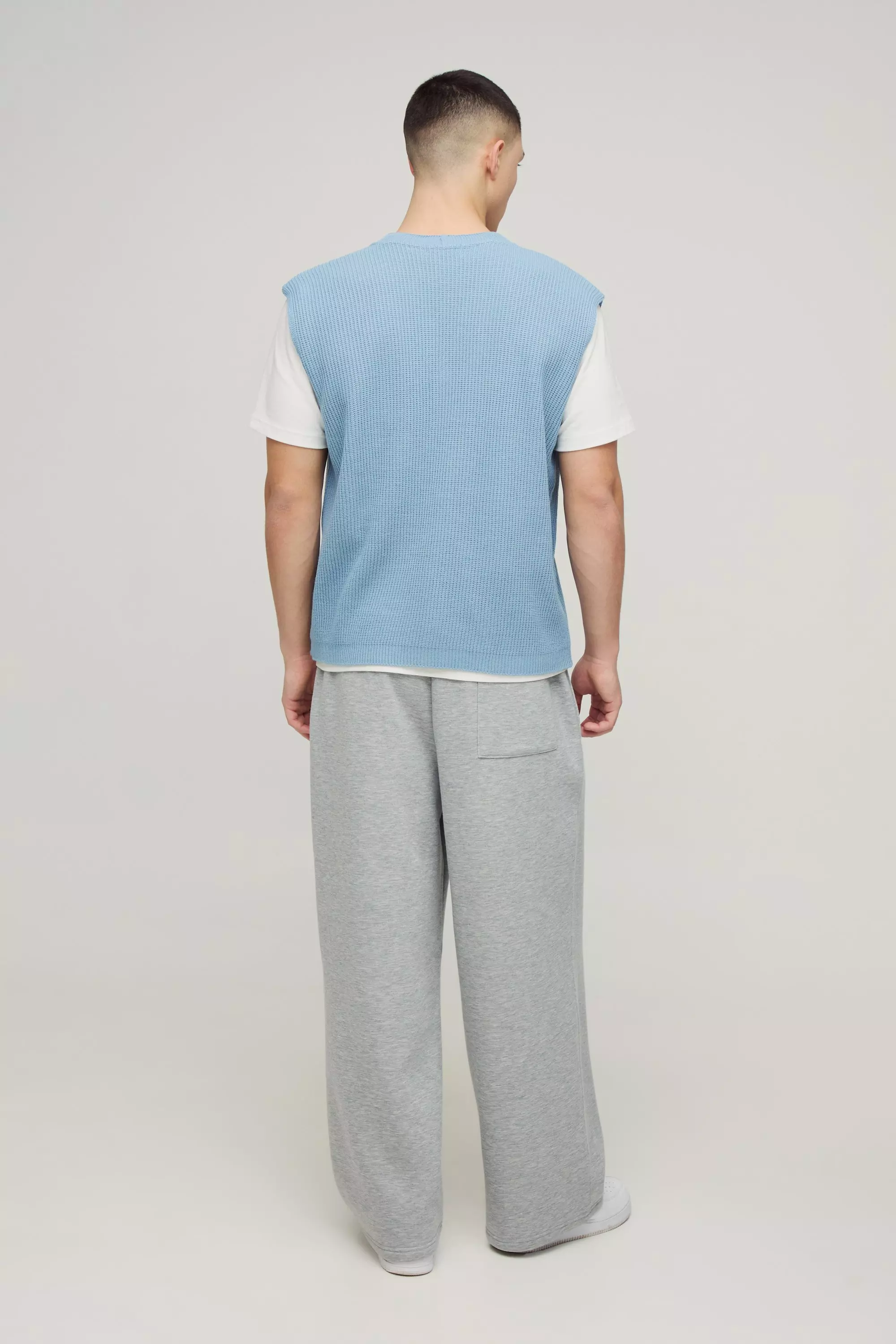 Light blue Boxy Ribbed Contrast Button Knitted Undershirt alternative image