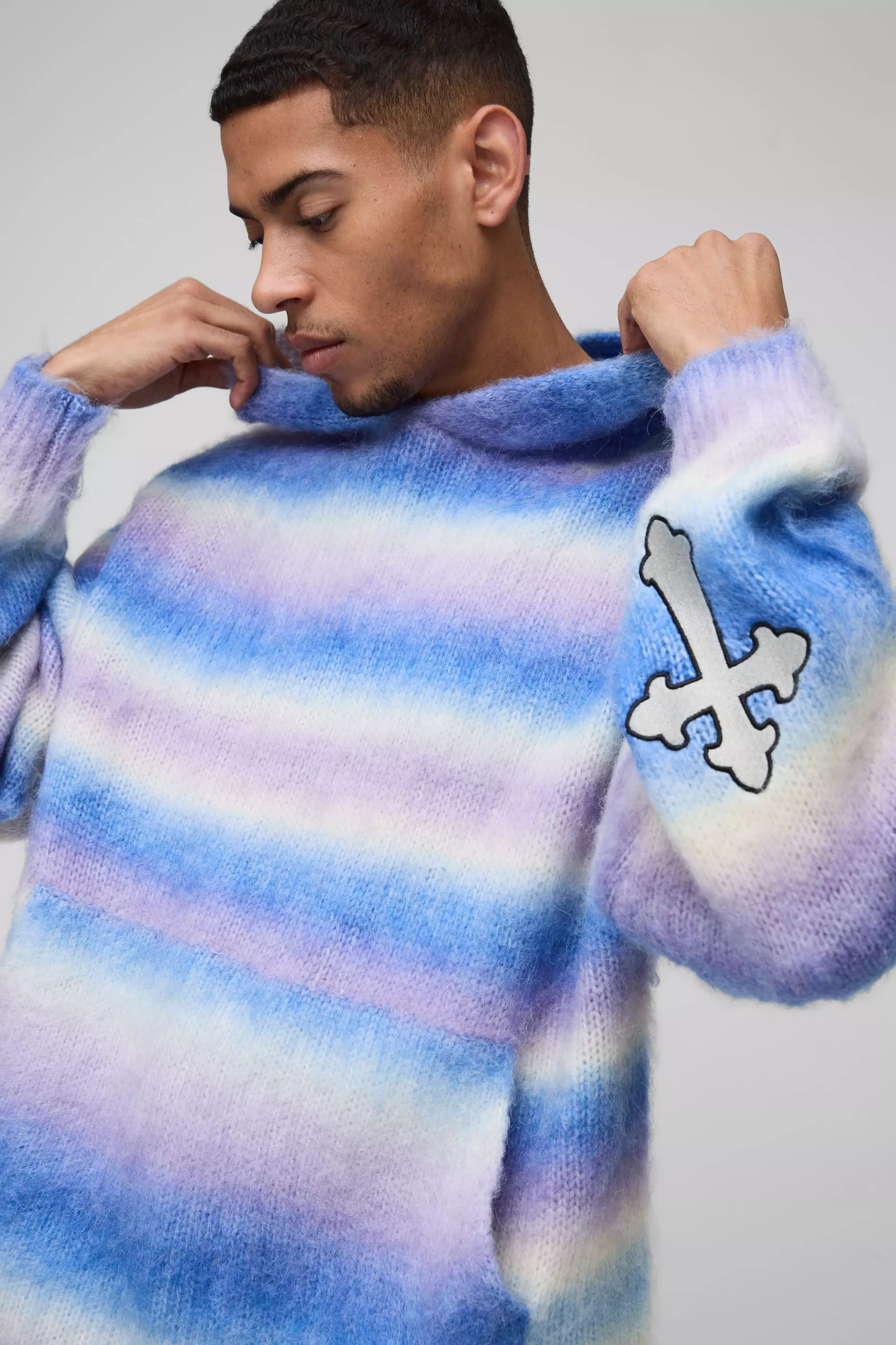 Kastiger gestreifter Strick-Hoodie, Lilac alternatives Bild