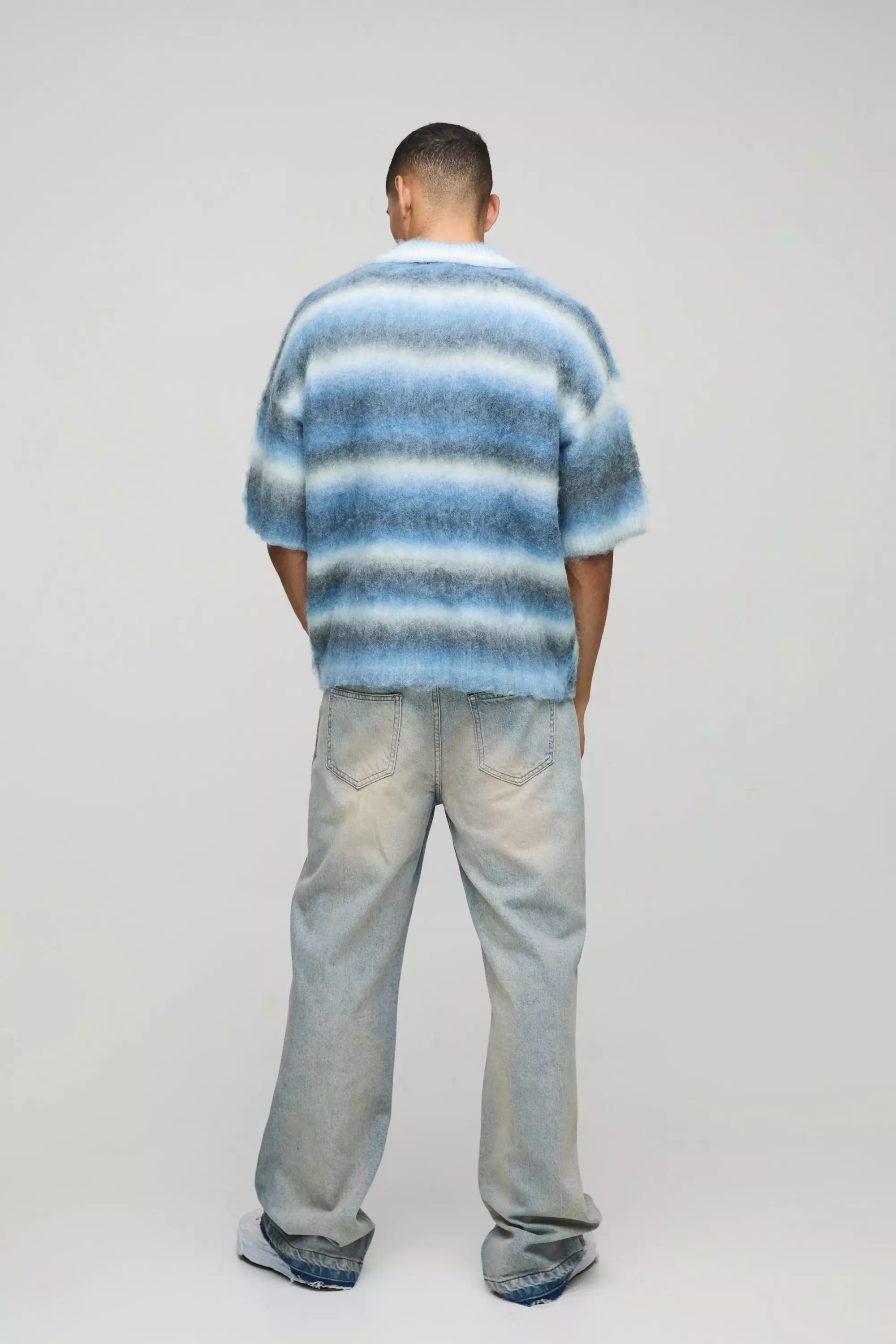 Polo oversize rayé à manches courtes, Blue autre image