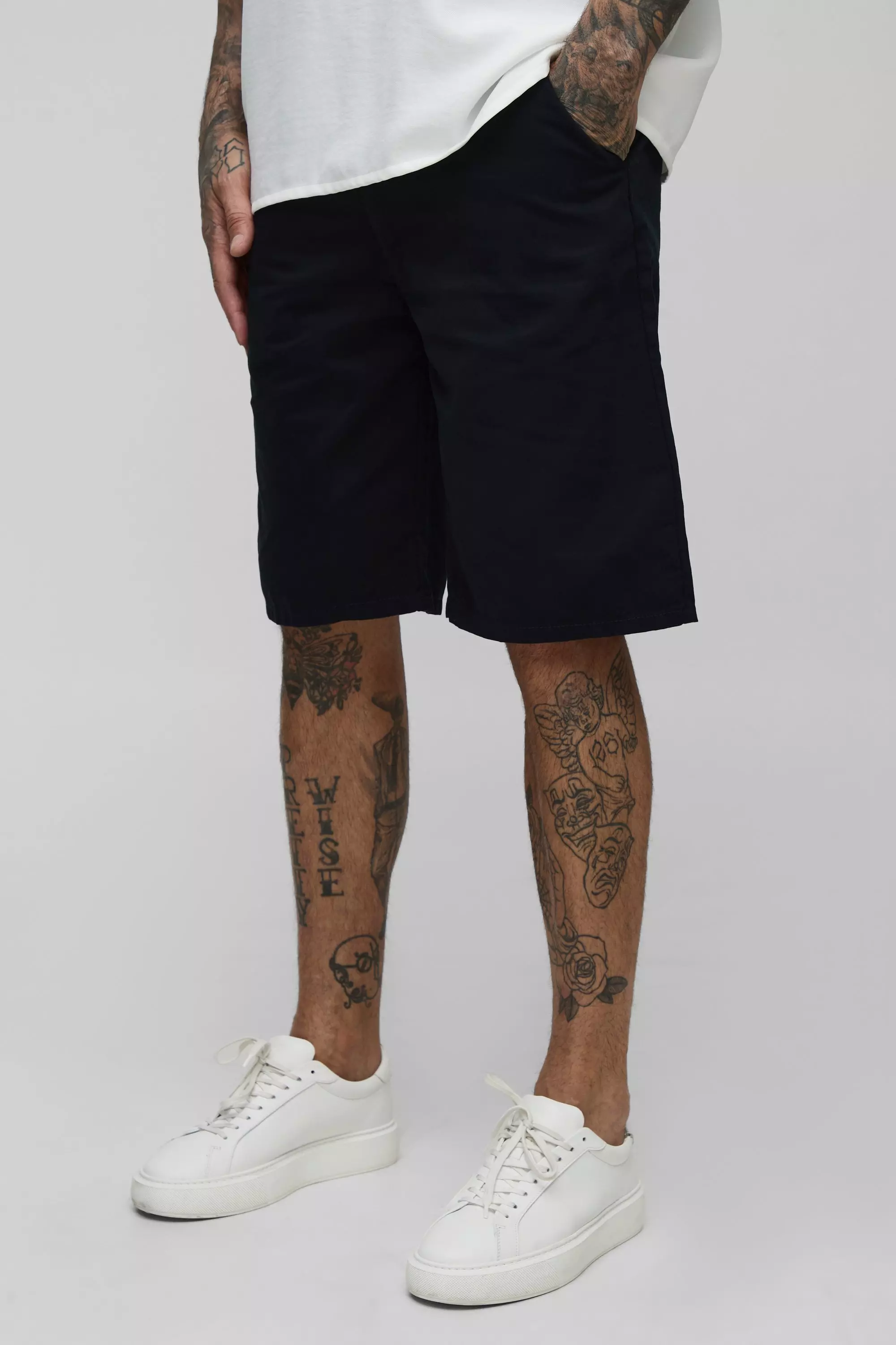 Black Tall Relaxed Fit Chino Shorts
