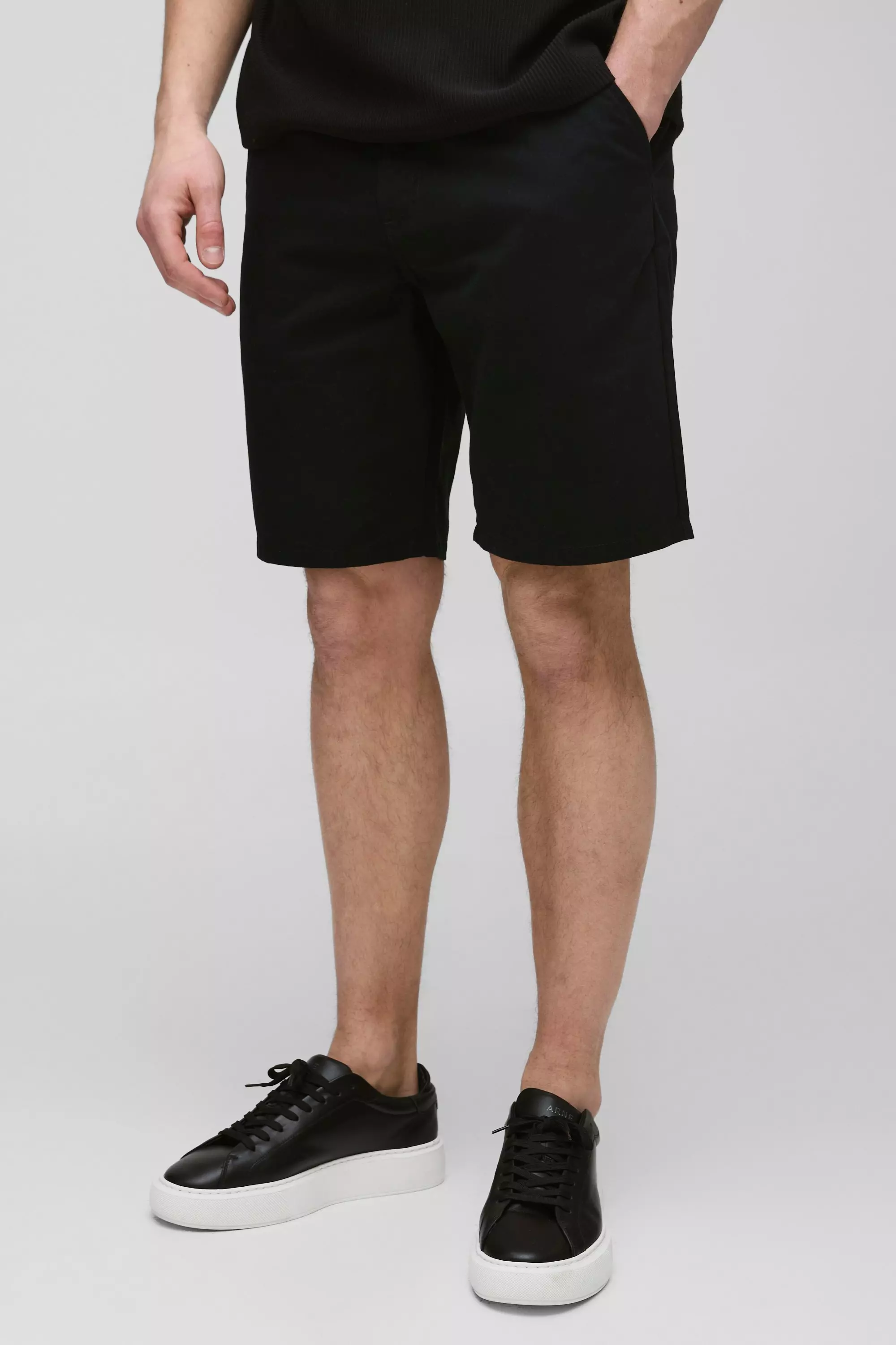 Black Tall Fixed Waist Slim Fit Shorts alternative image