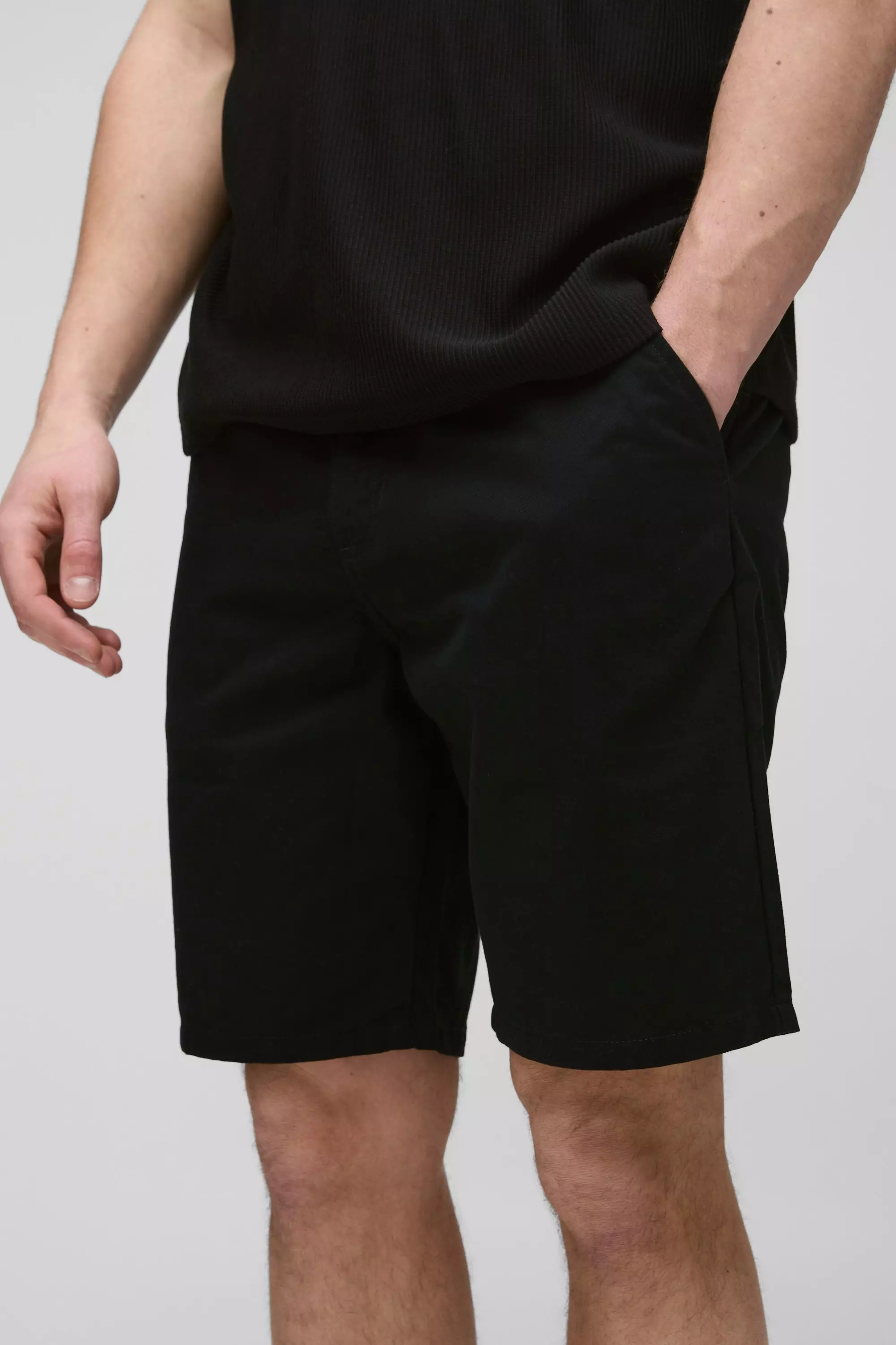 Black Tall Fixed Waist Slim Fit Shorts alternative image