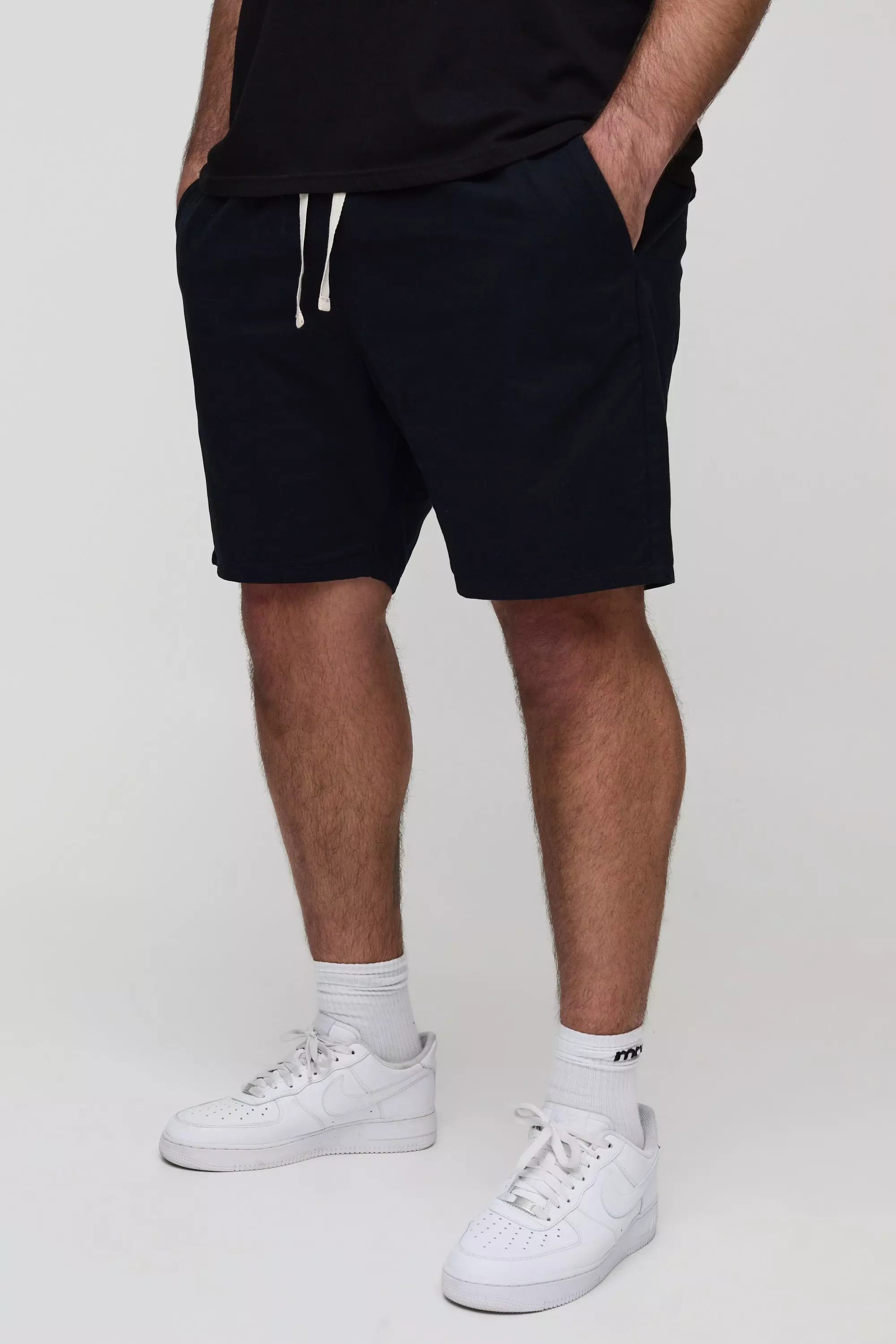 Black Plus Slim Fit Shorts Met Elastische Taille alternatieve afbeelding
