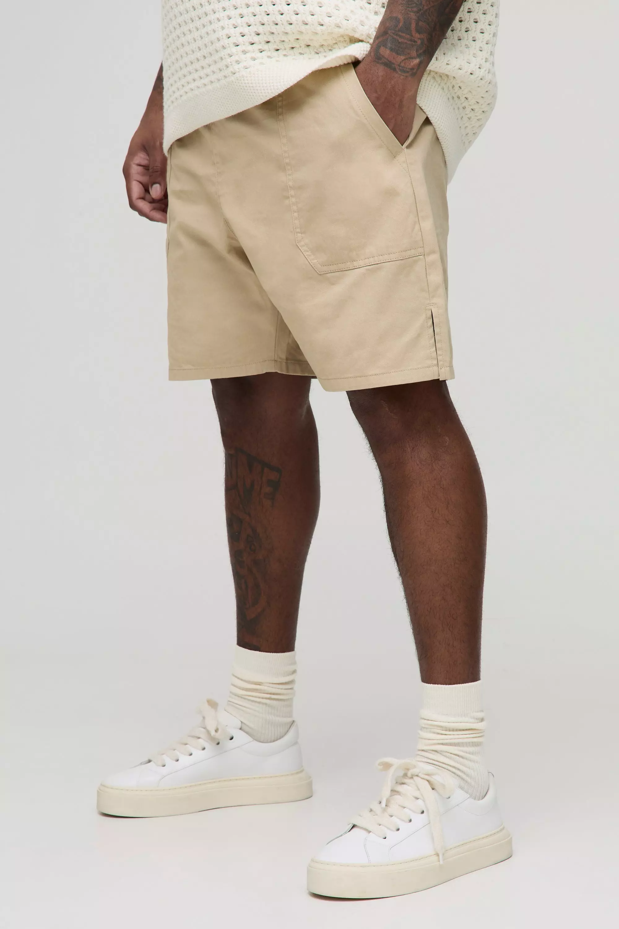 Plus Elasticated Baggy Split Hem Shorts | boohooMAN USA