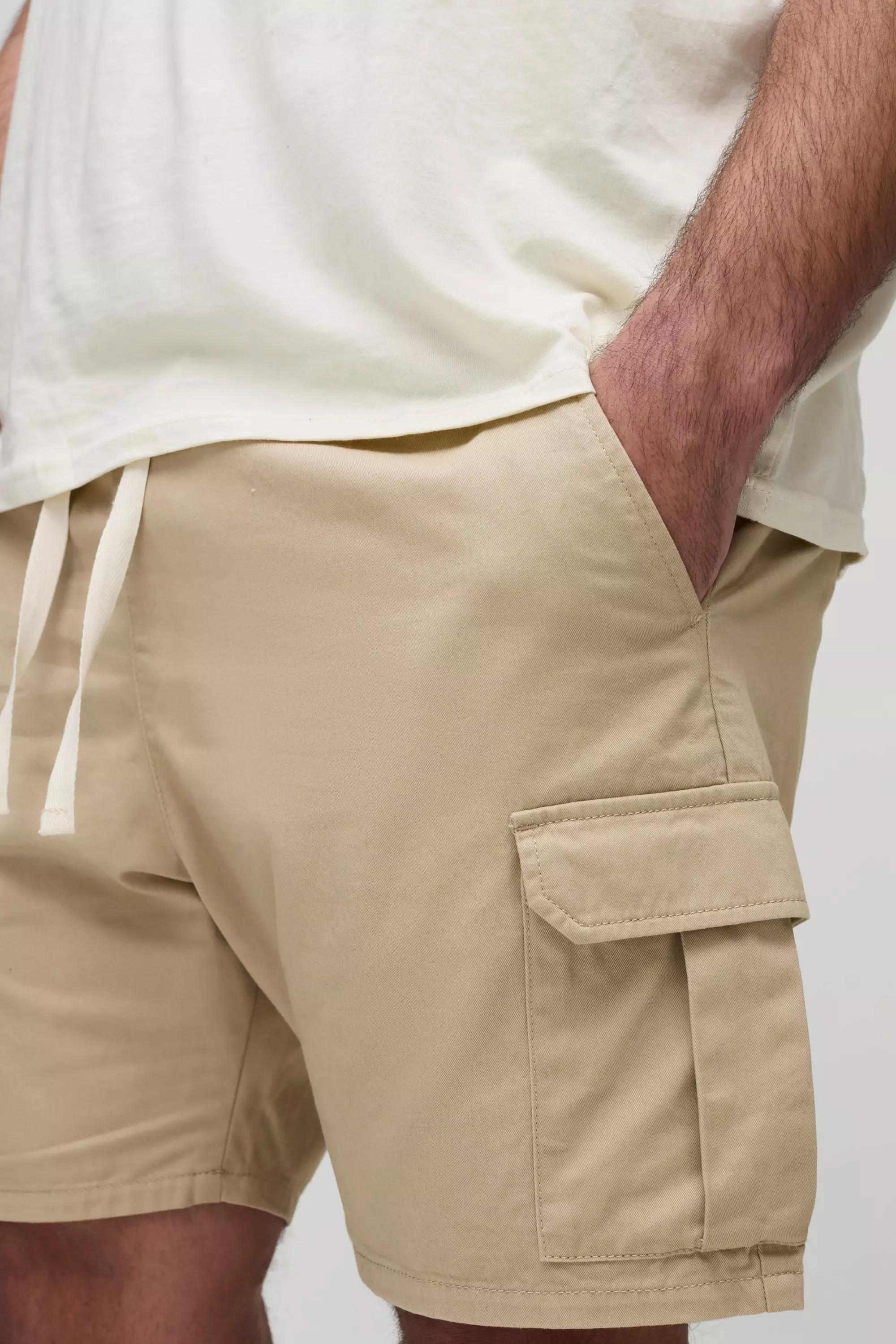 Pantaloncini Cargo Plus Size Slim Fit, Stone immagine alternativa