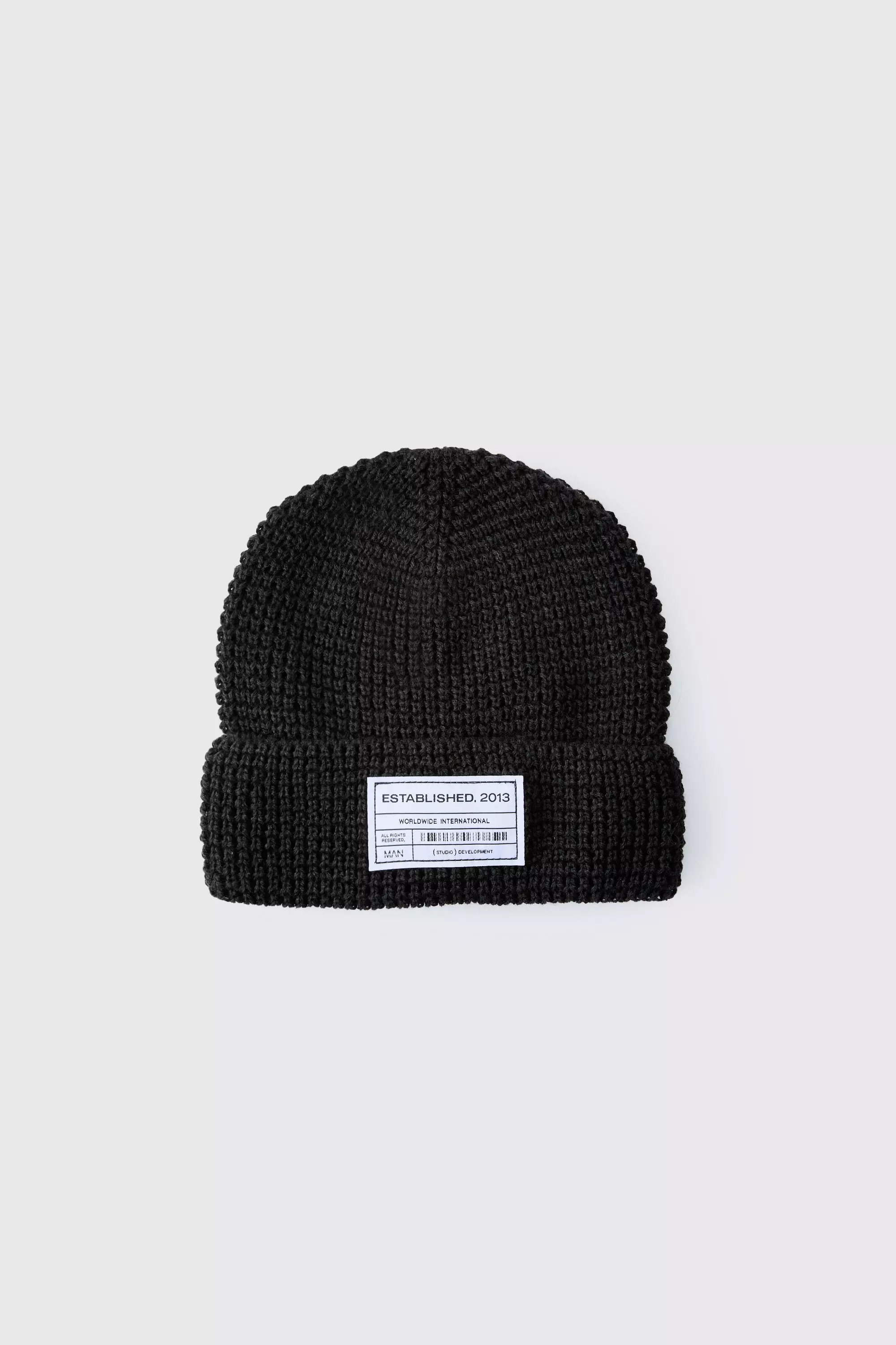Berretto Beanie In Maglia Con Trama A Nido D’Ape , Black immagine alternativa