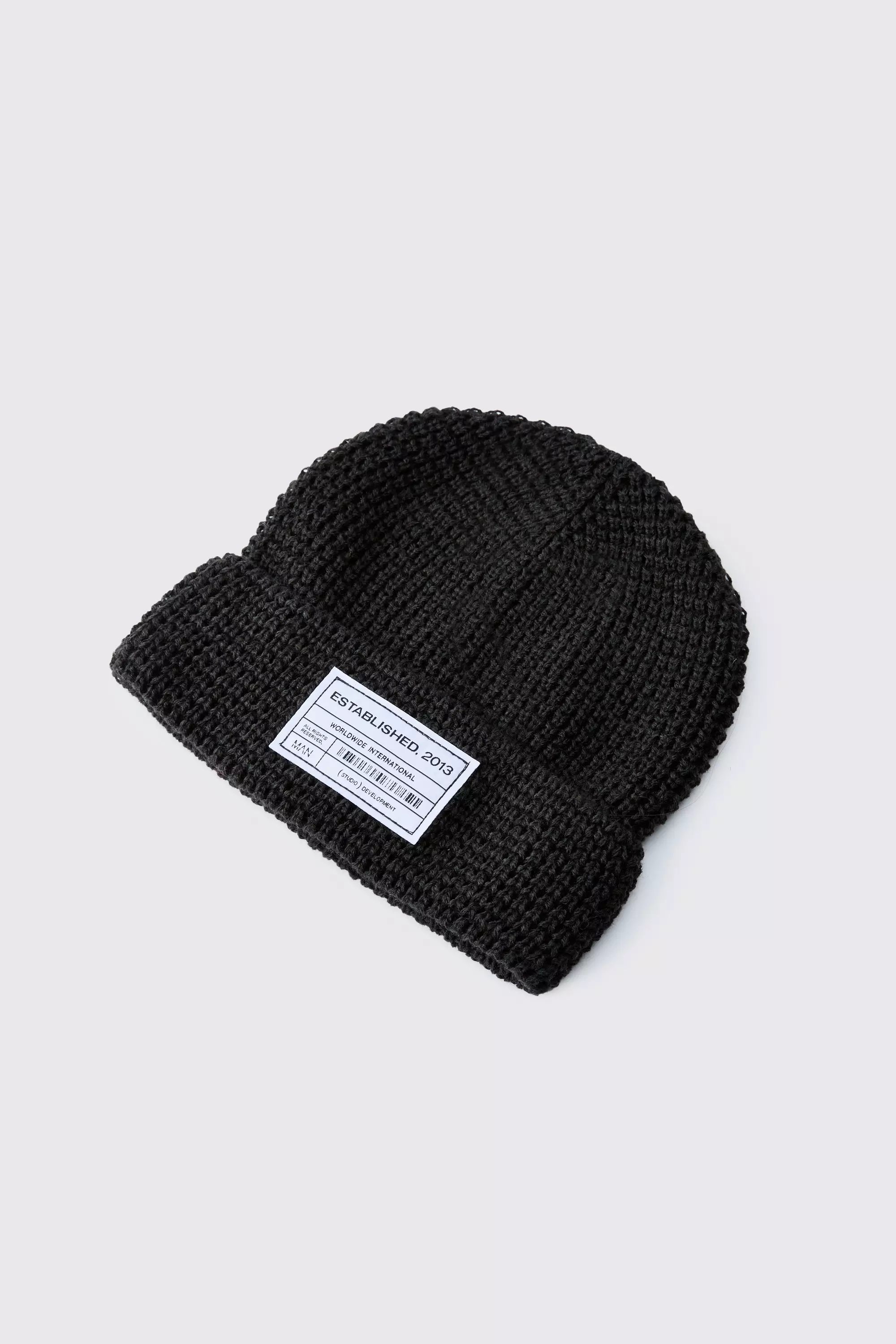 Berretto Beanie In Maglia Con Trama A Nido D’Ape , Black immagine alternativa