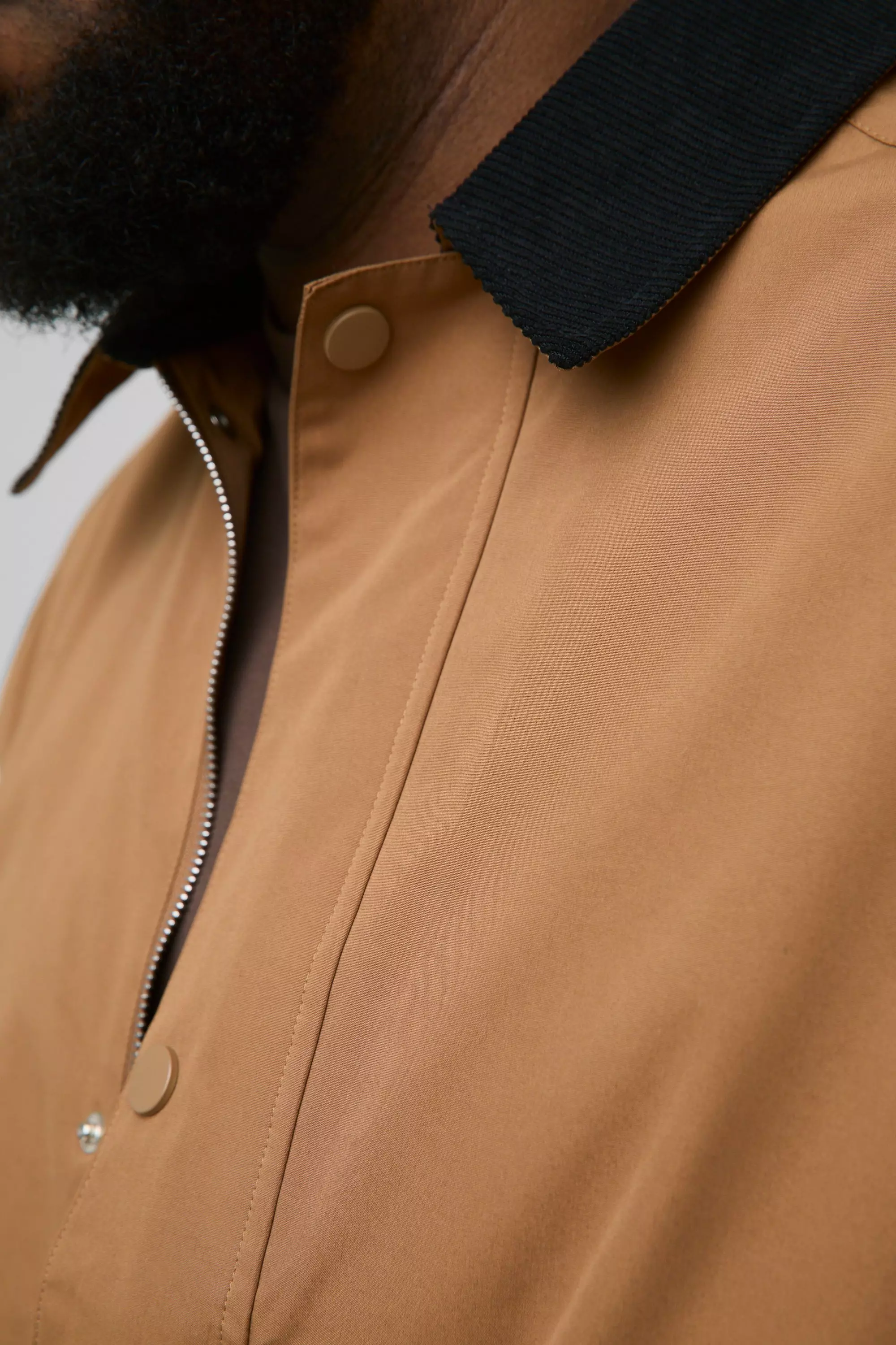 Plus Boxy Cord Collar Worker Jacket In Tan | boohooMAN USA