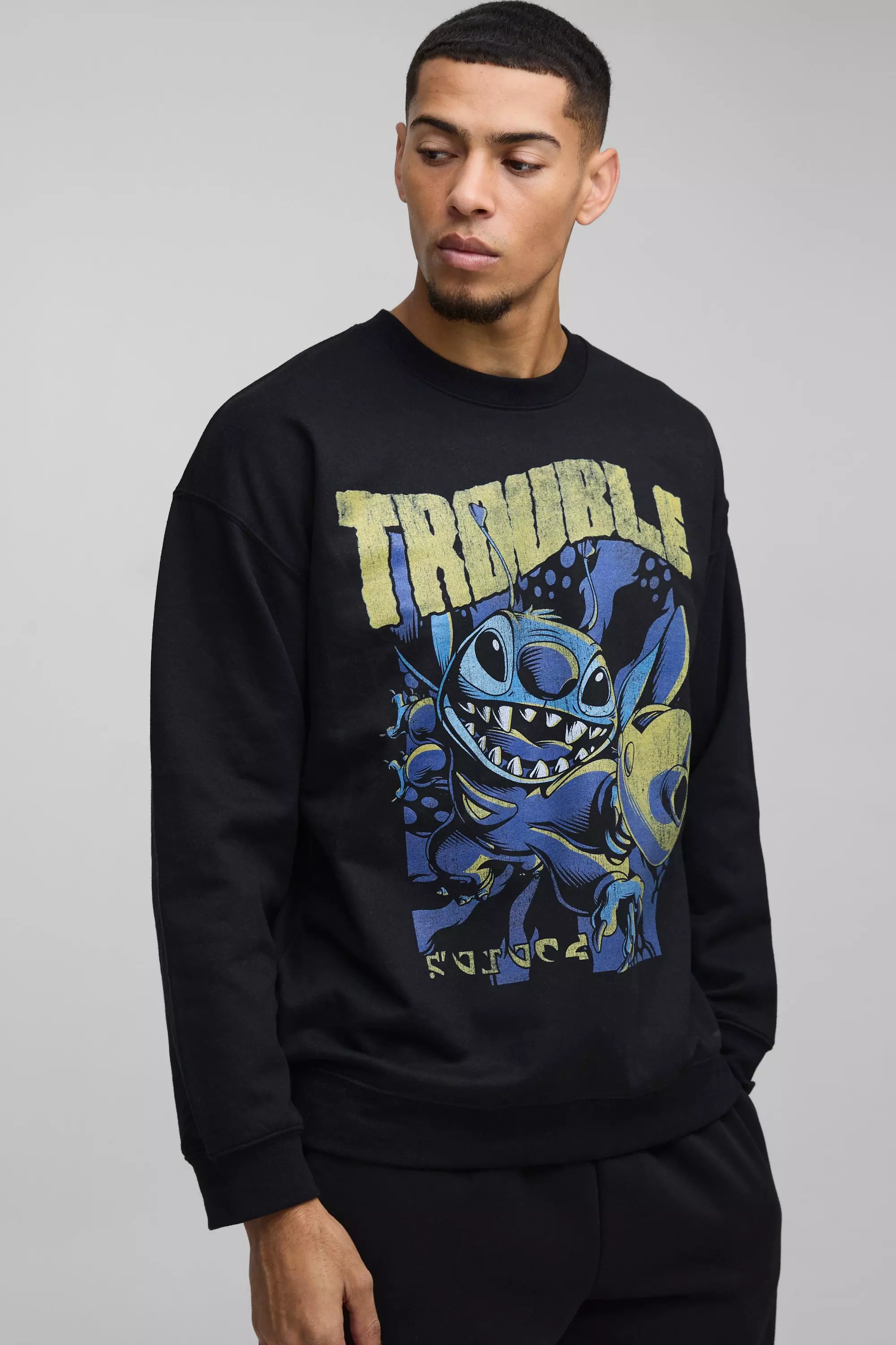 Oversized Disney Lilo and Stitch License Print Sweatshirt Black