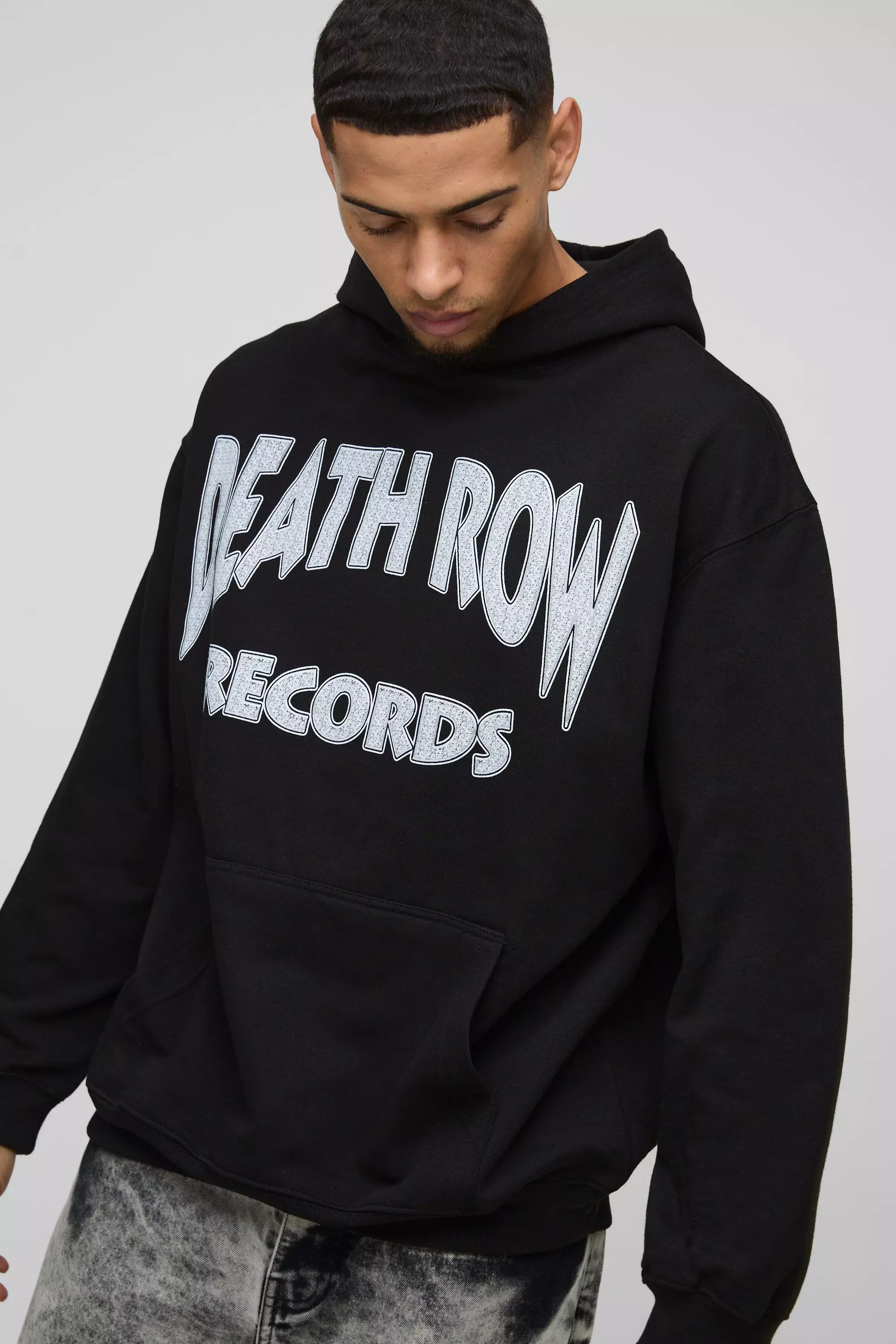 Black Oversized Death Row License Print Hoodie alternative image