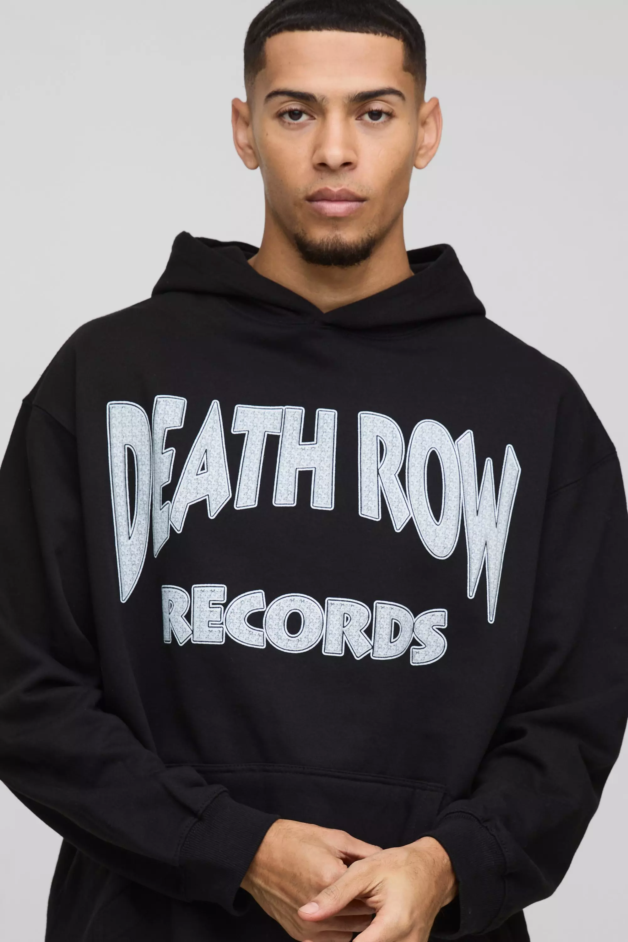 Black Oversized Death Row License Print Hoodie alternative image