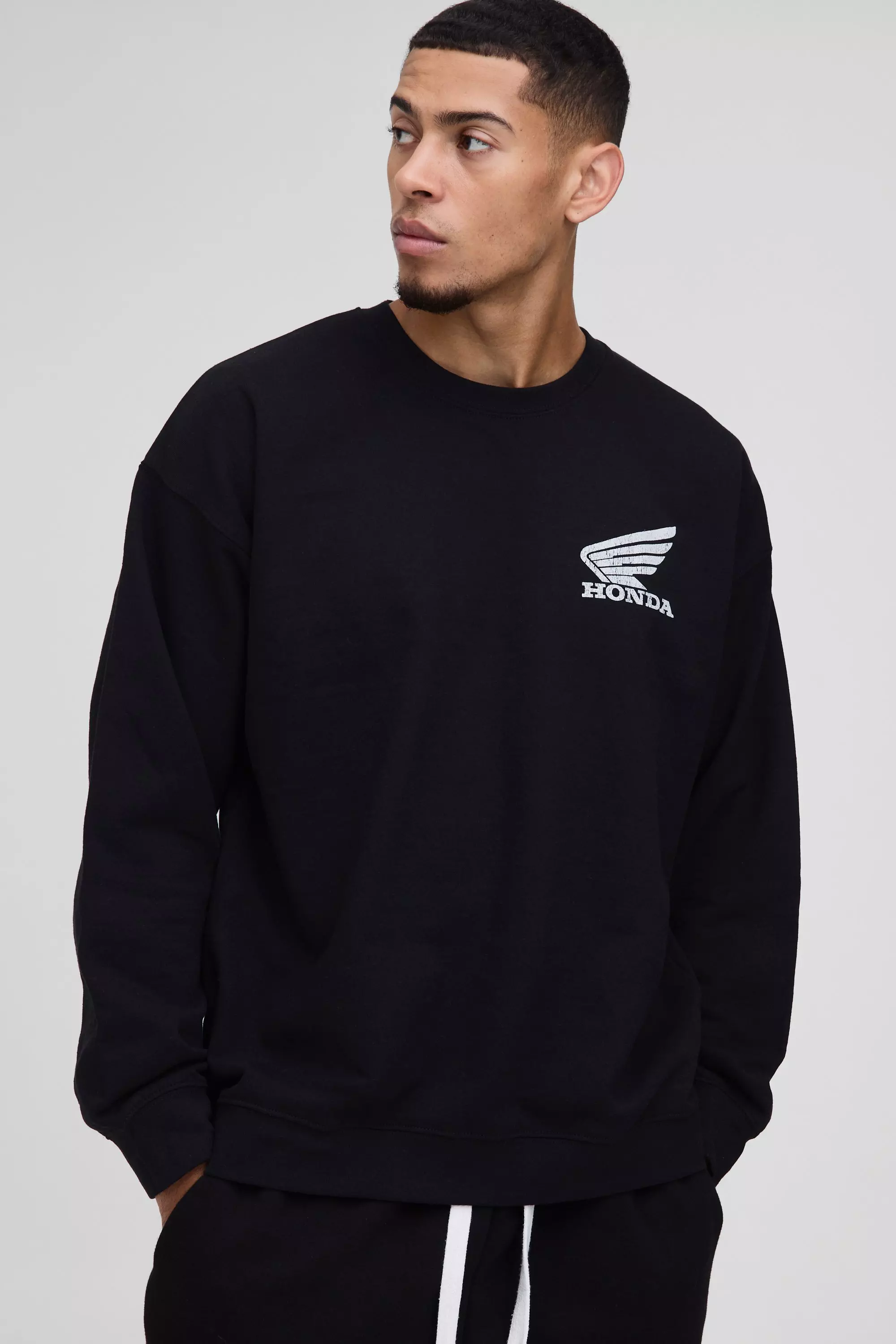 Black Oversized Honda Racing License Print Sweatshirt alternative image