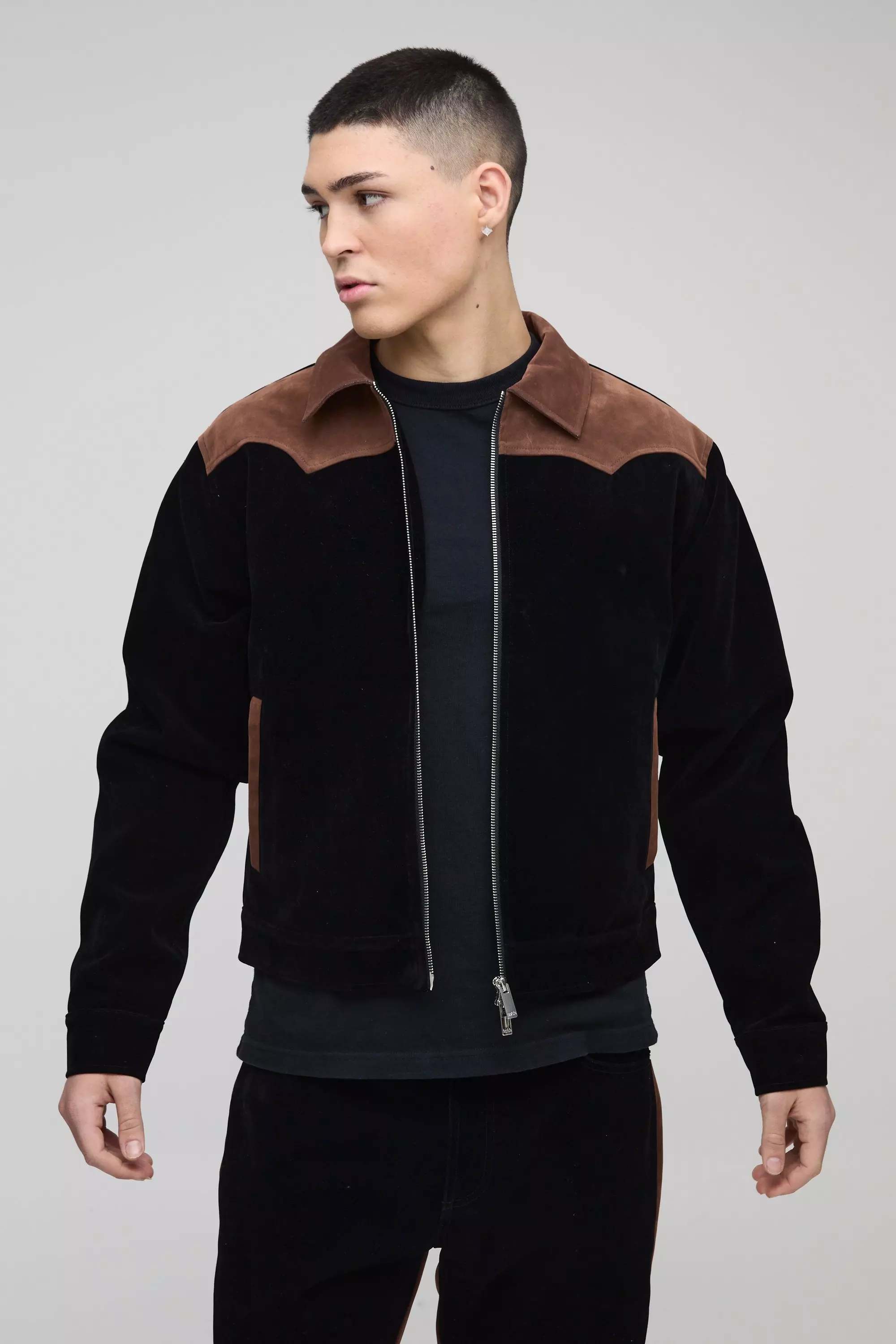 Regular Western Coated Denim Harrington | boohooMAN USA