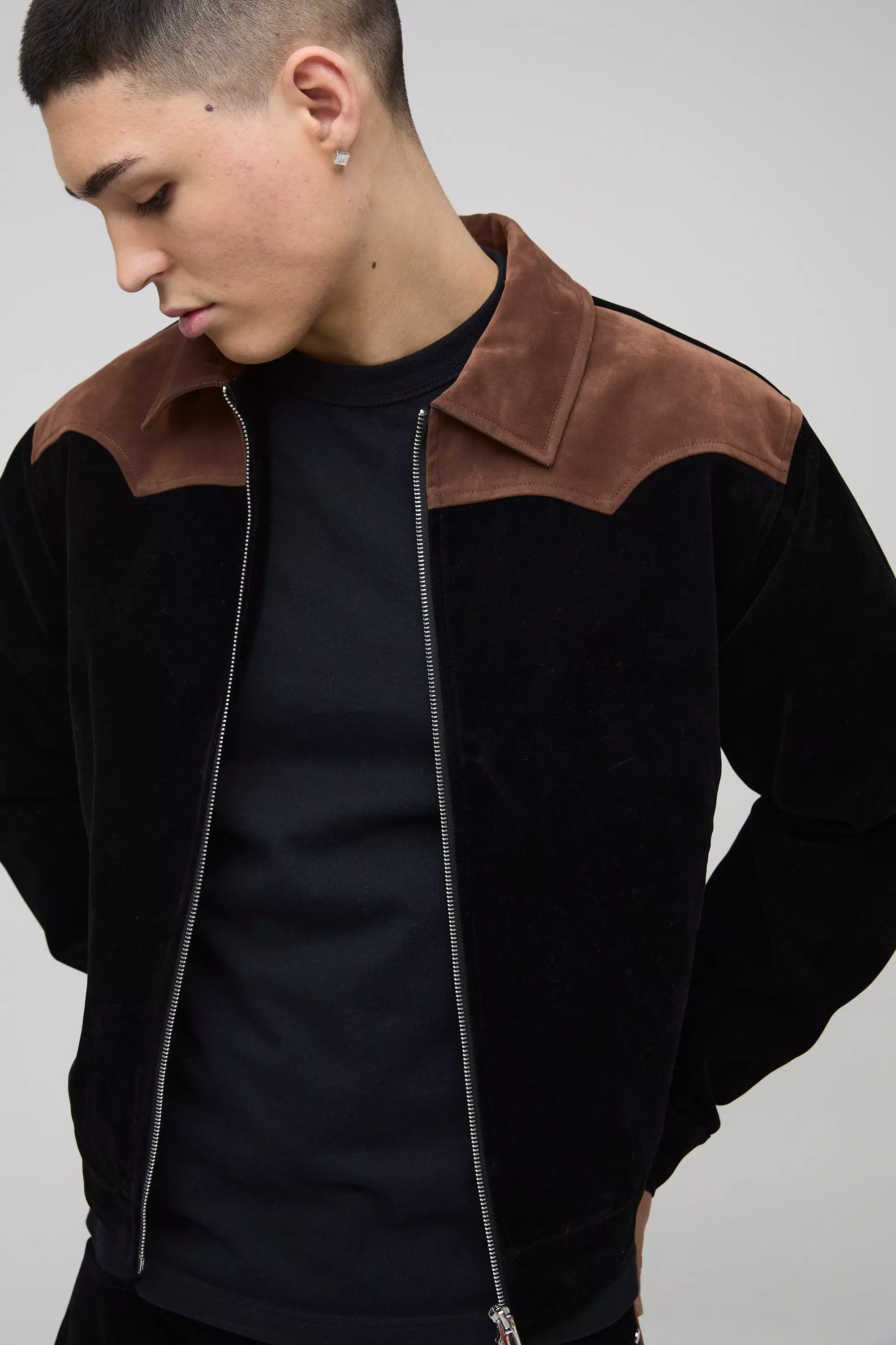 Regular Western Coated Denim Harrington | boohooMAN USA