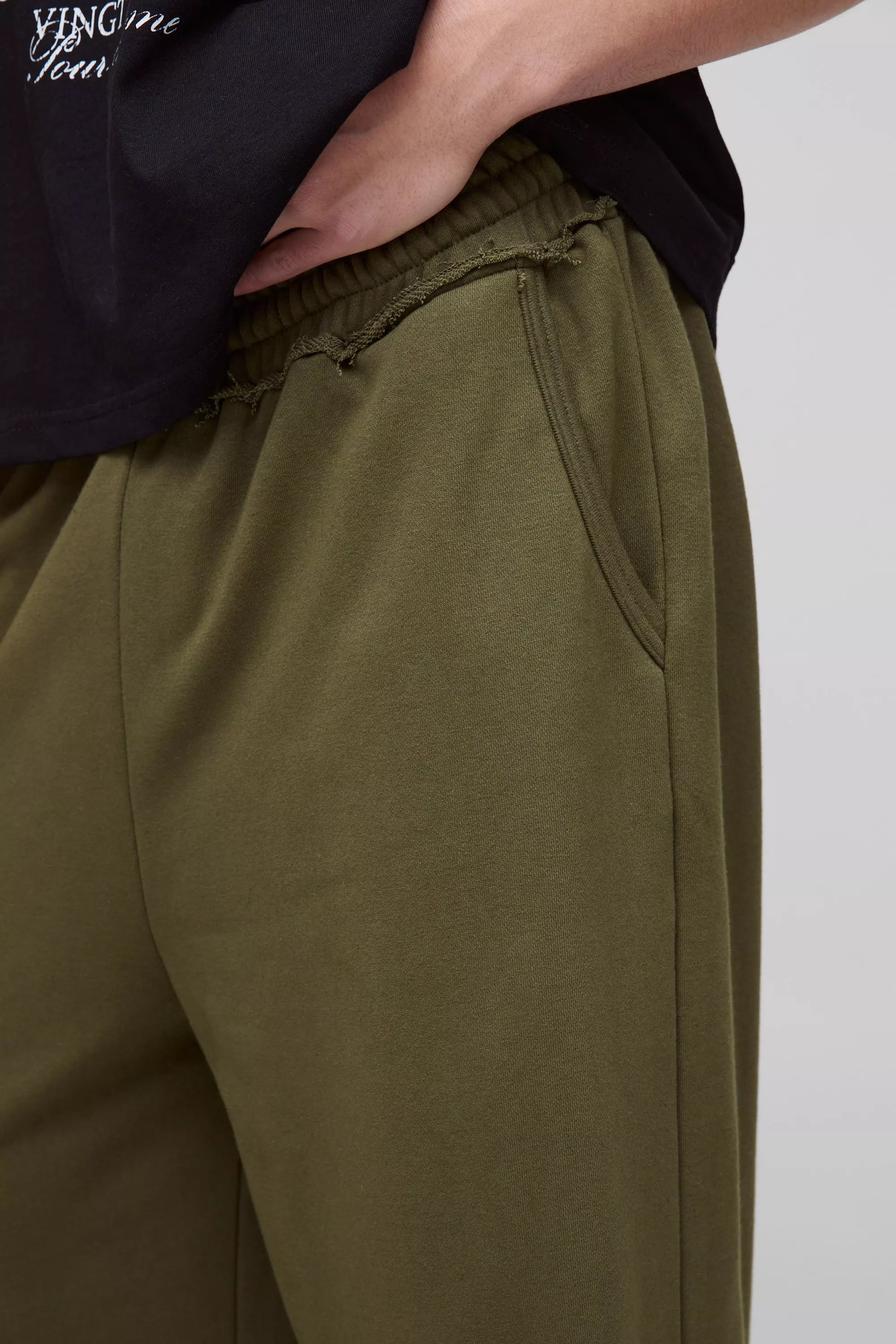 Khaki Extreme Wide Leg Raw Edge Loopback Jogger alternative image