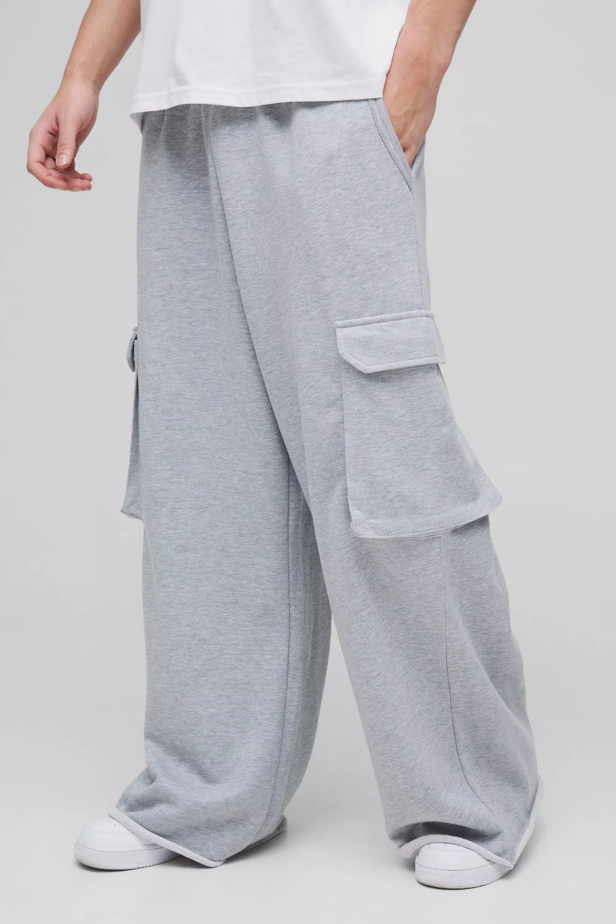 Grey marl Extreme Wide Leg Raw Edge Loopback Cargo Jogger alternative image