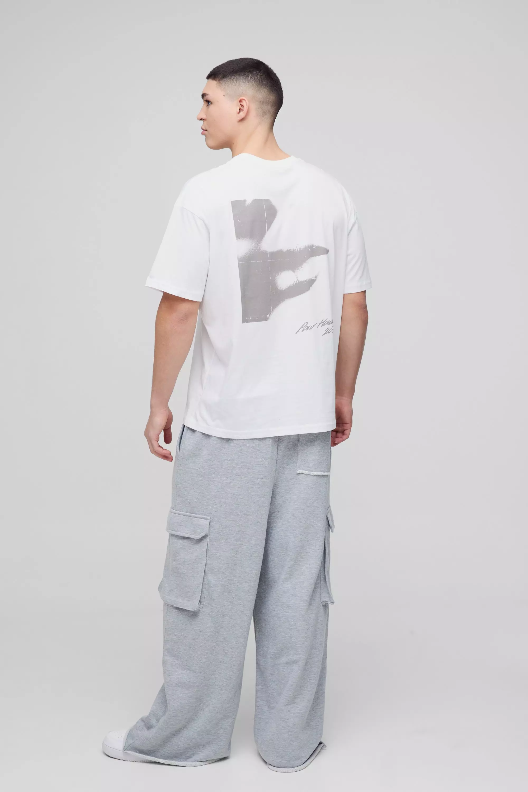 Grey marl Extreme Wide Leg Raw Edge Loopback Cargo Jogger alternative image