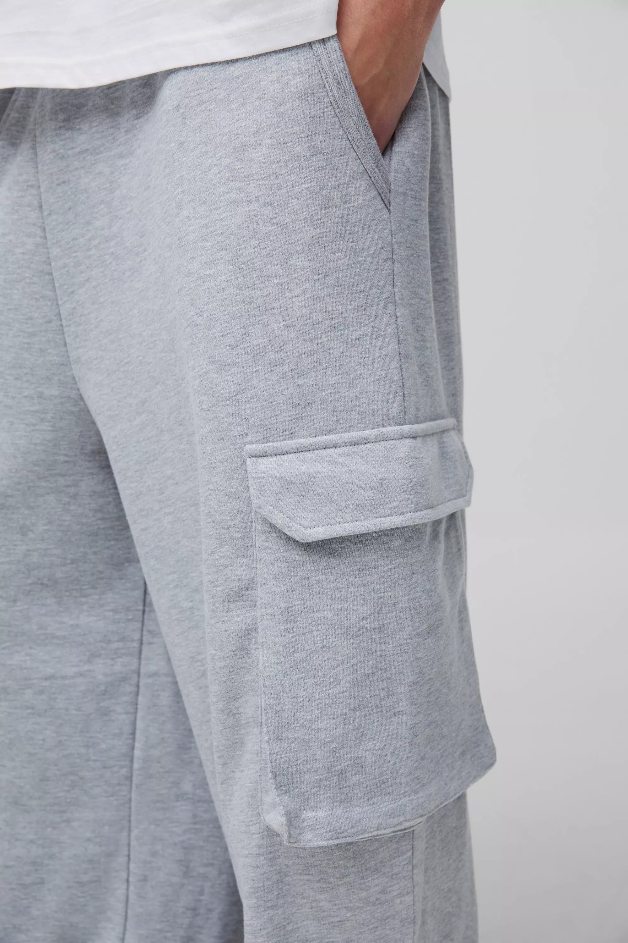 Grey marl Extreme Wide Leg Raw Edge Loopback Cargo Jogger alternative image