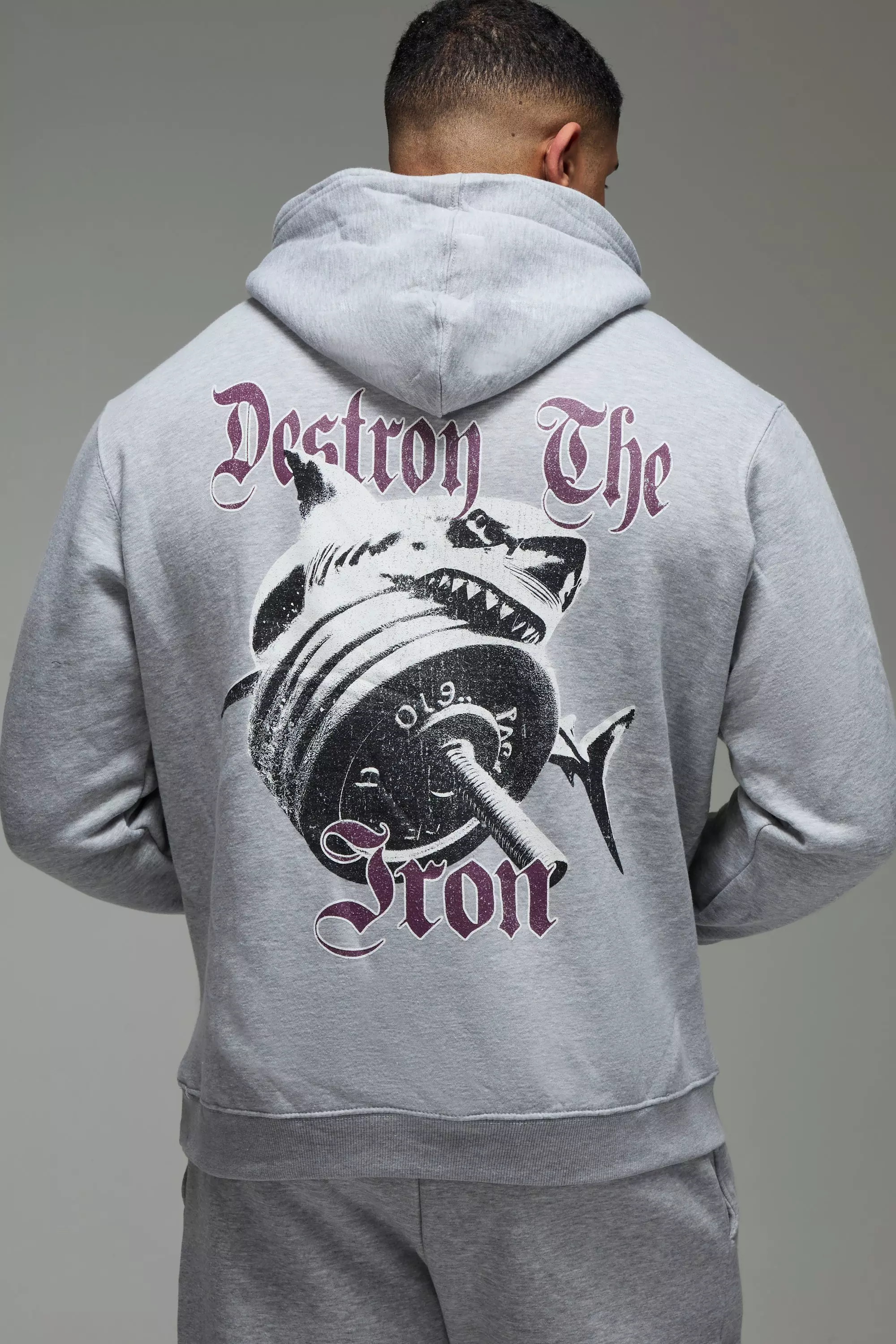 Grey marl Man Active Destroy The Iron Oversized Hoodie alternative image