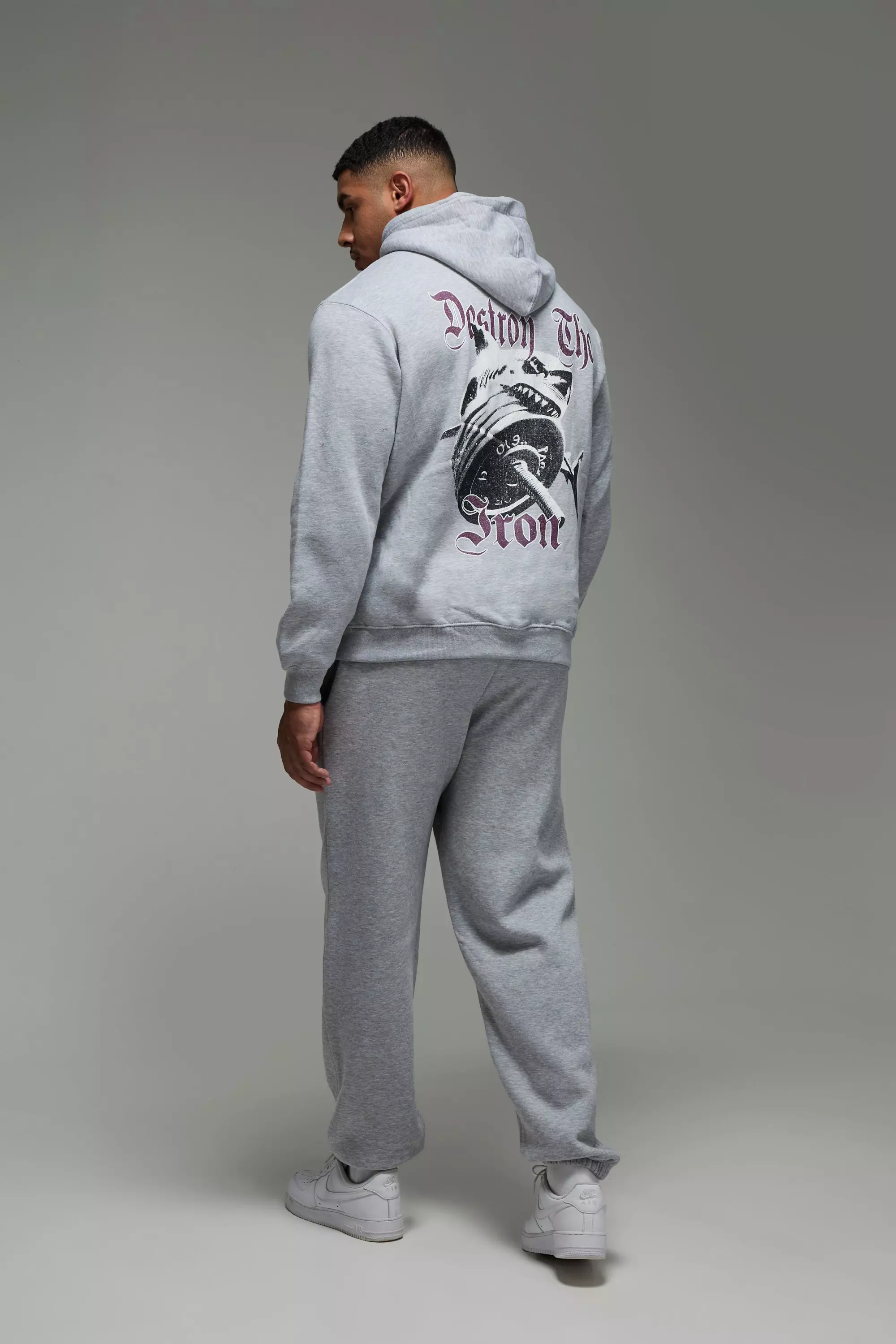 Grey marl Man Active Destroy The Iron Oversized Hoodie alternative image