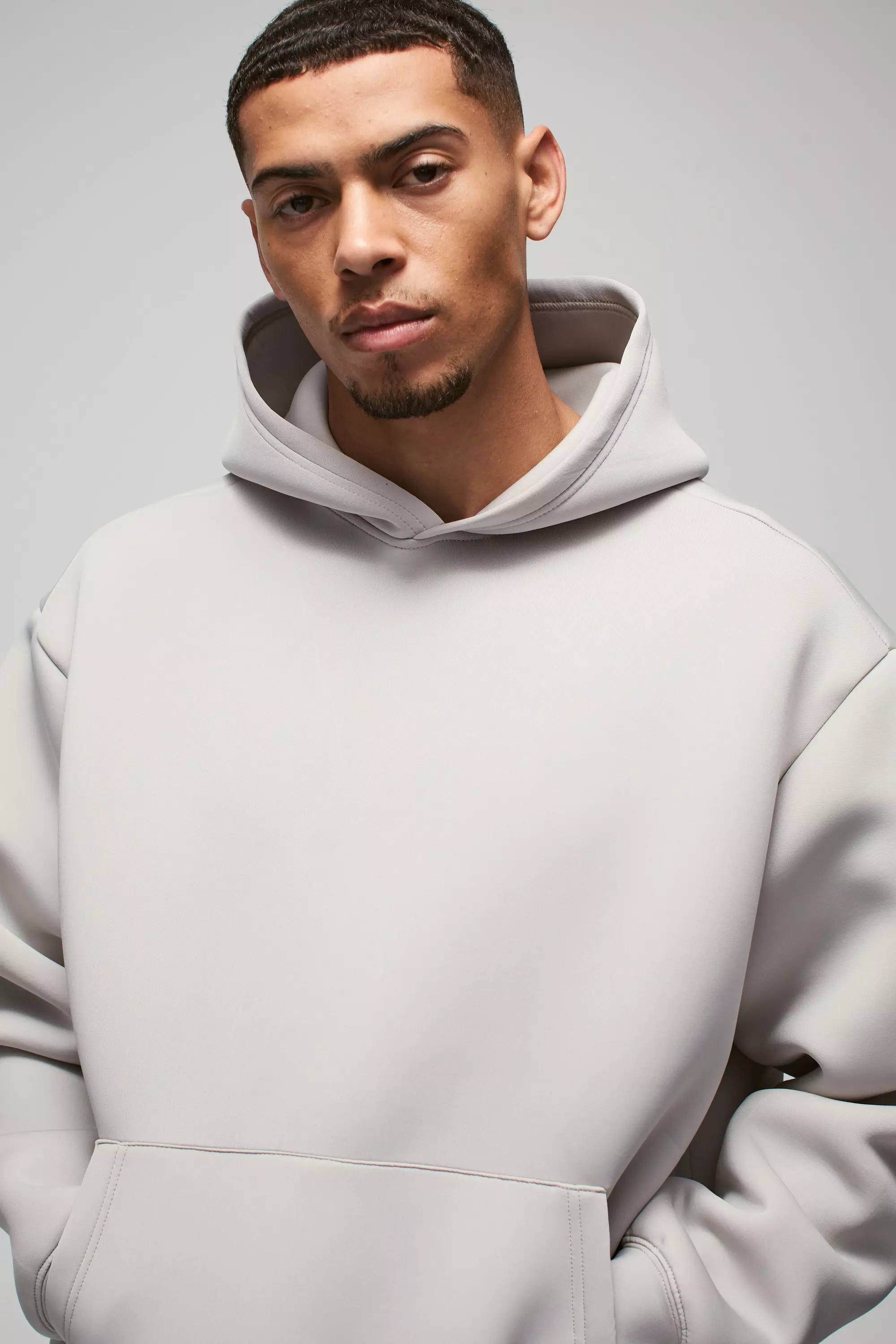 Stone Oversized Boxy Bonded Scuba Hooded Short Tracksuit alternative image