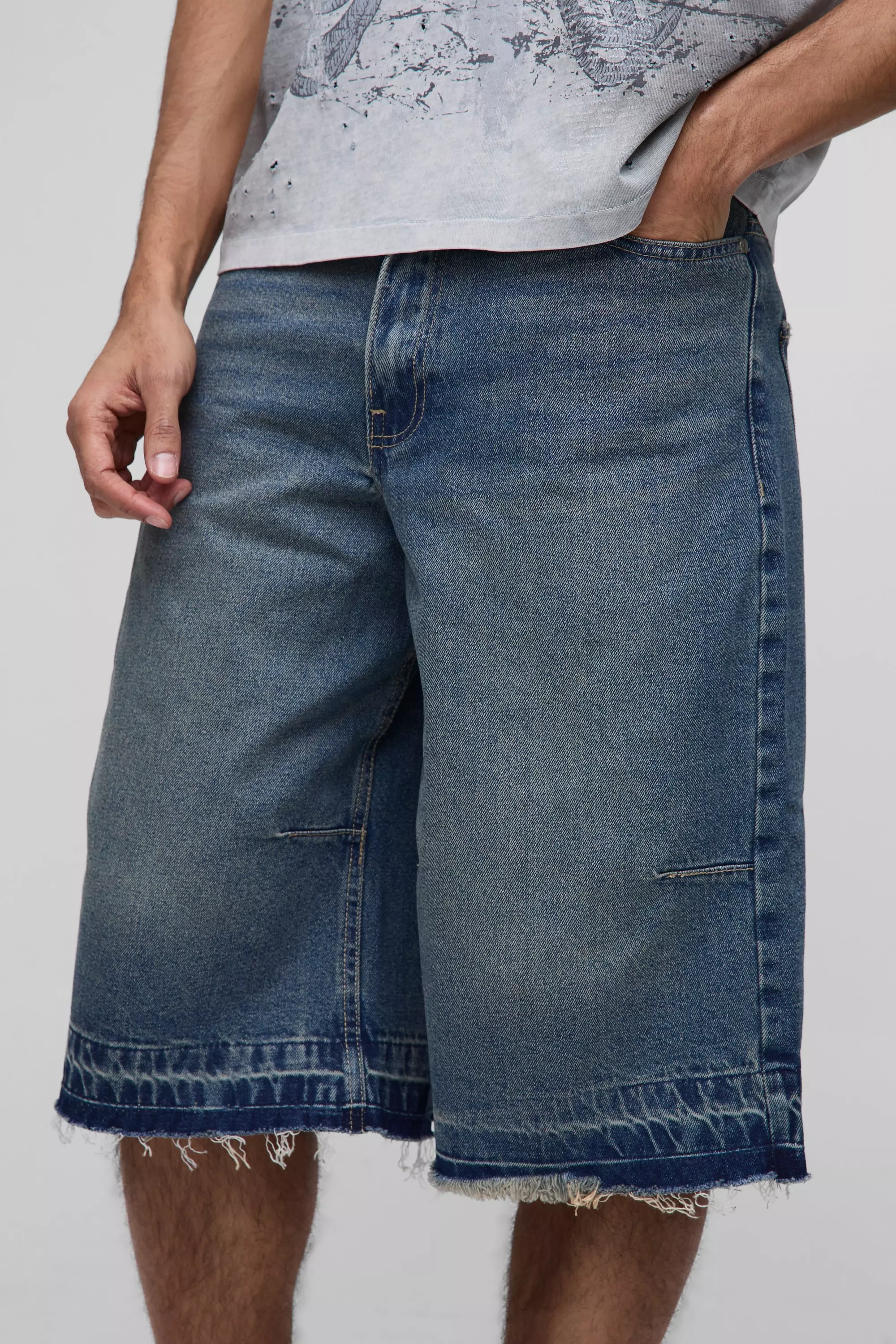 Pantaloni Tuta Lunghi In Denim Slavato Vintage, Vintage wash immagine alternativa