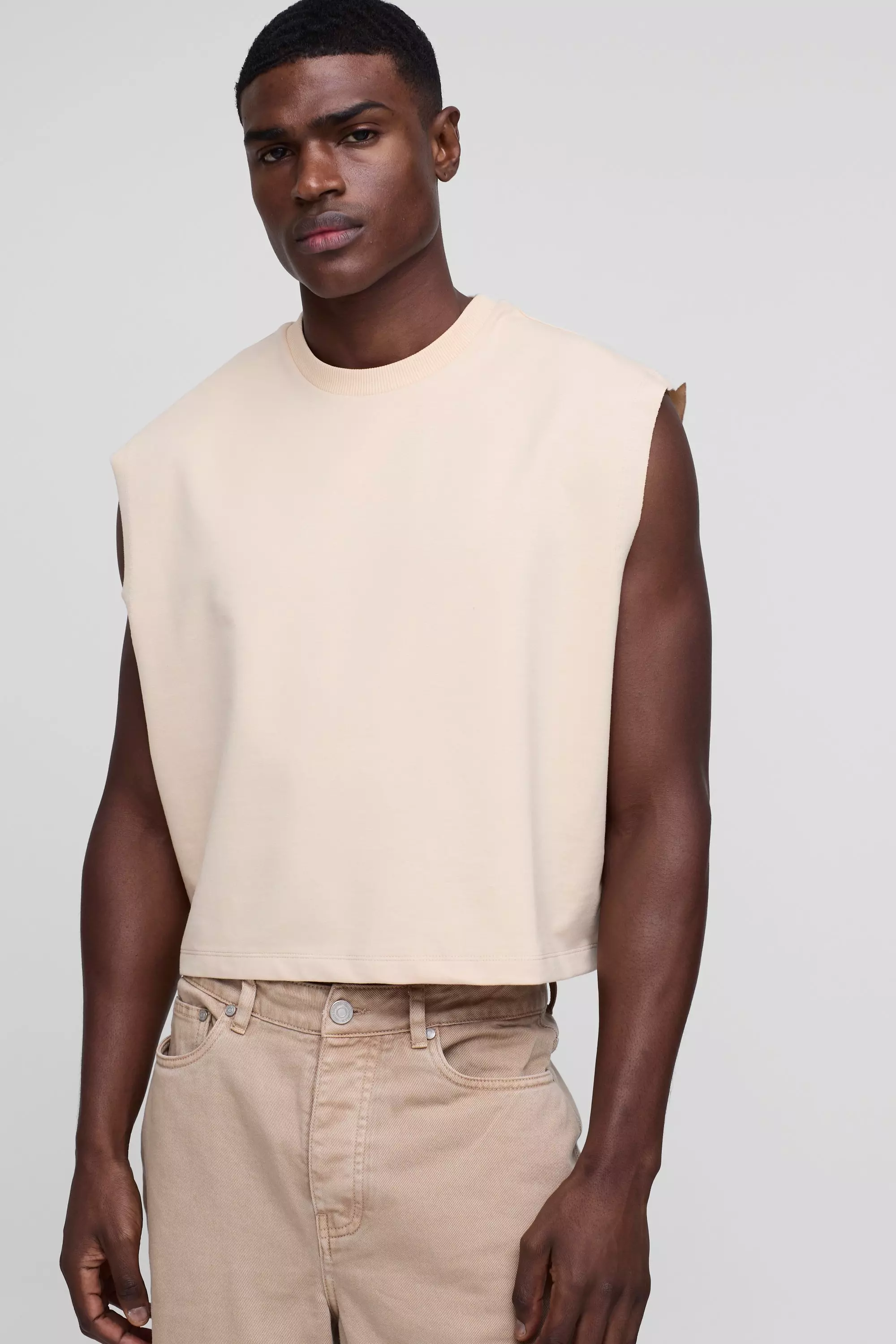 Oversized Loopback Shrunken Boxy Vest | boohooMAN USA
