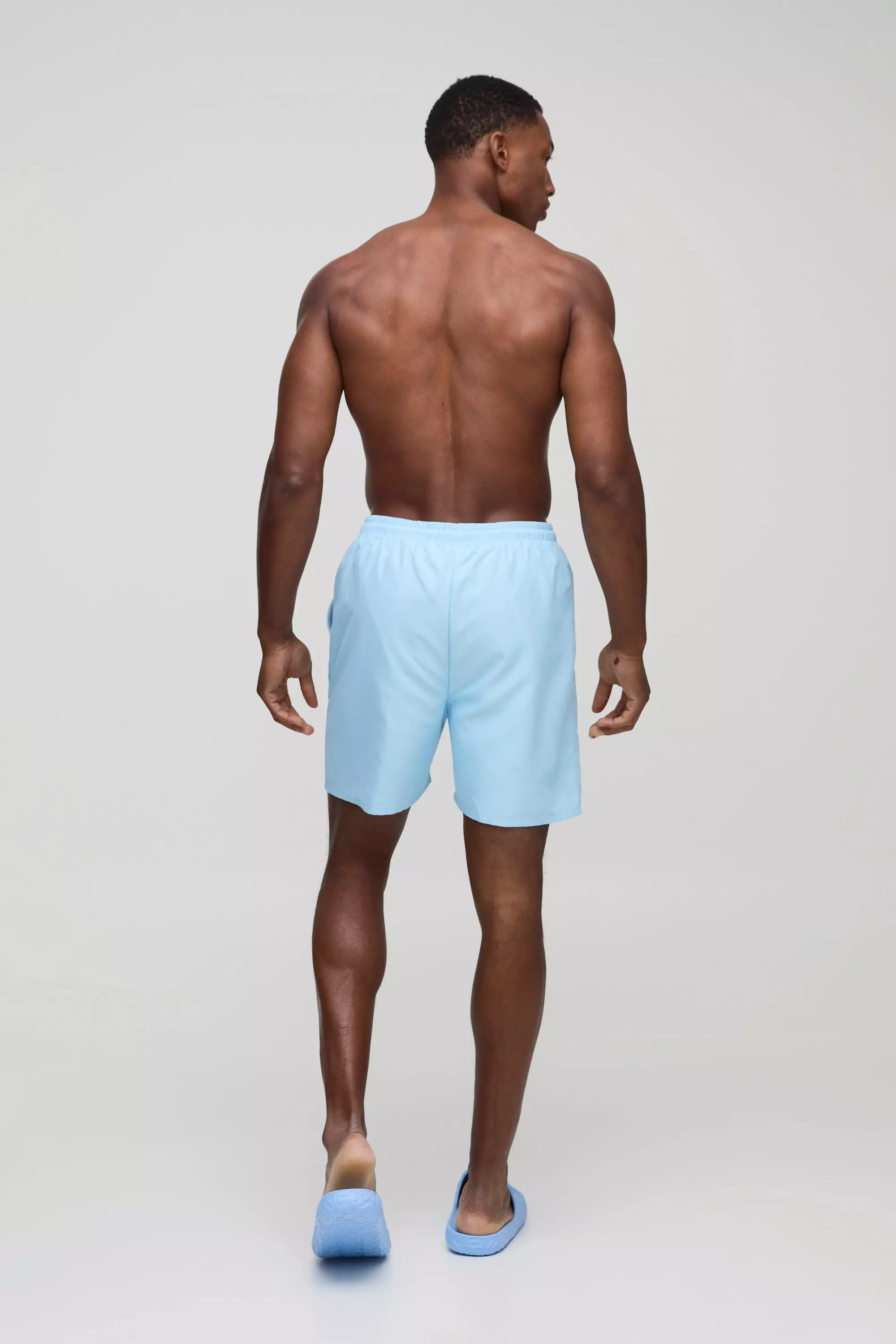 Branded Mid Length Swim Short in Light Blue alternative image