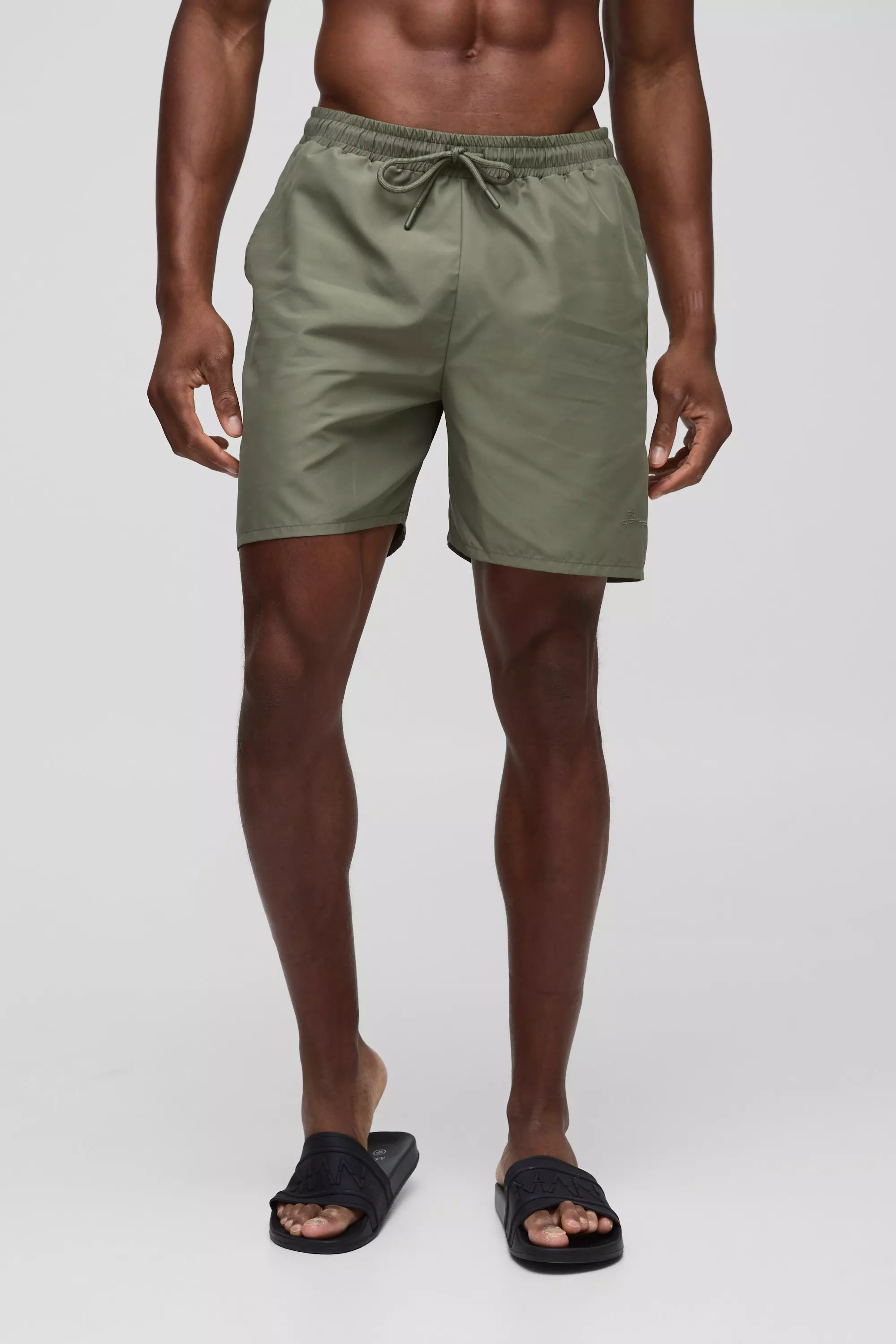 Branded Mid Length Swim Short in Khaki alternative image