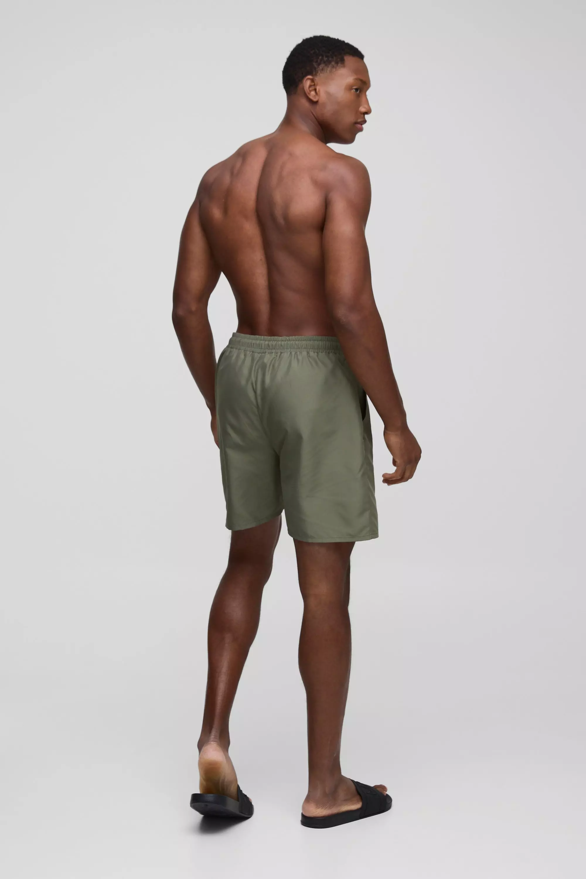 Branded Mid Length Swim Short in Khaki alternative image